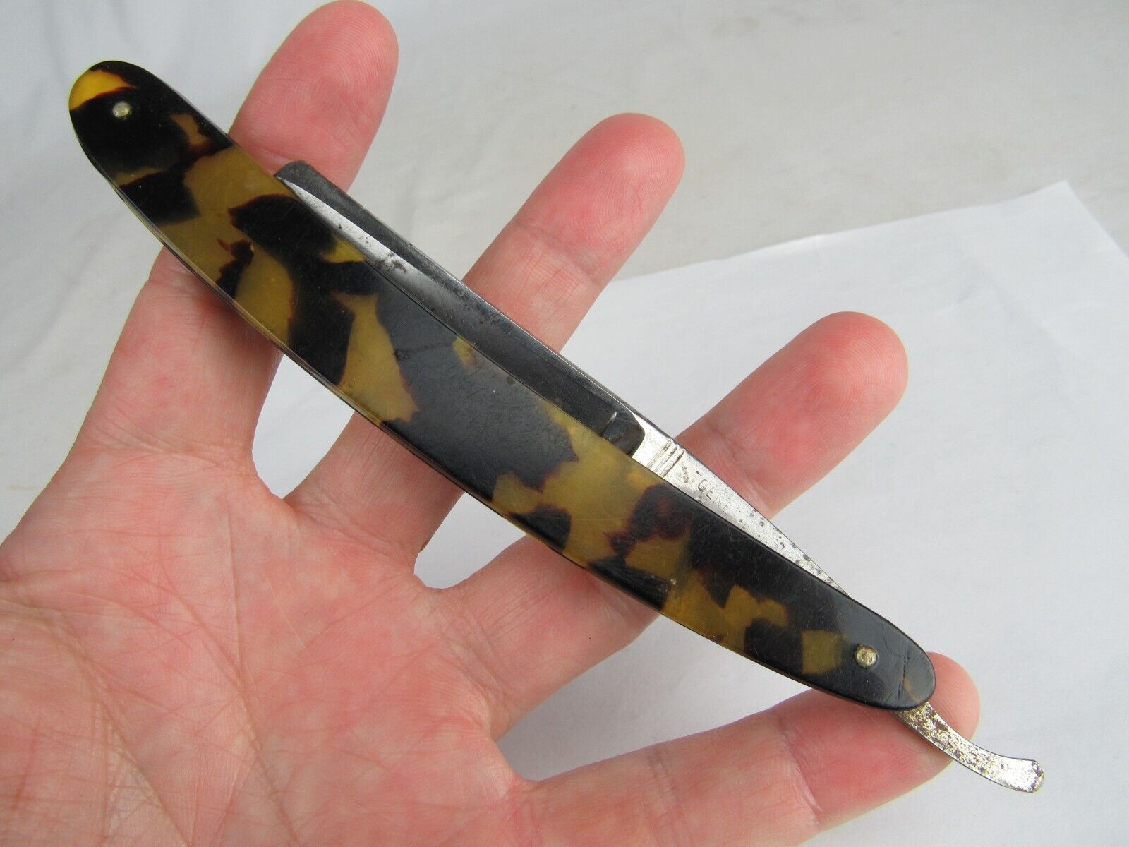 VINTAGE straight edge razor GENEVA CUTLERY NY USA old awesome handle!