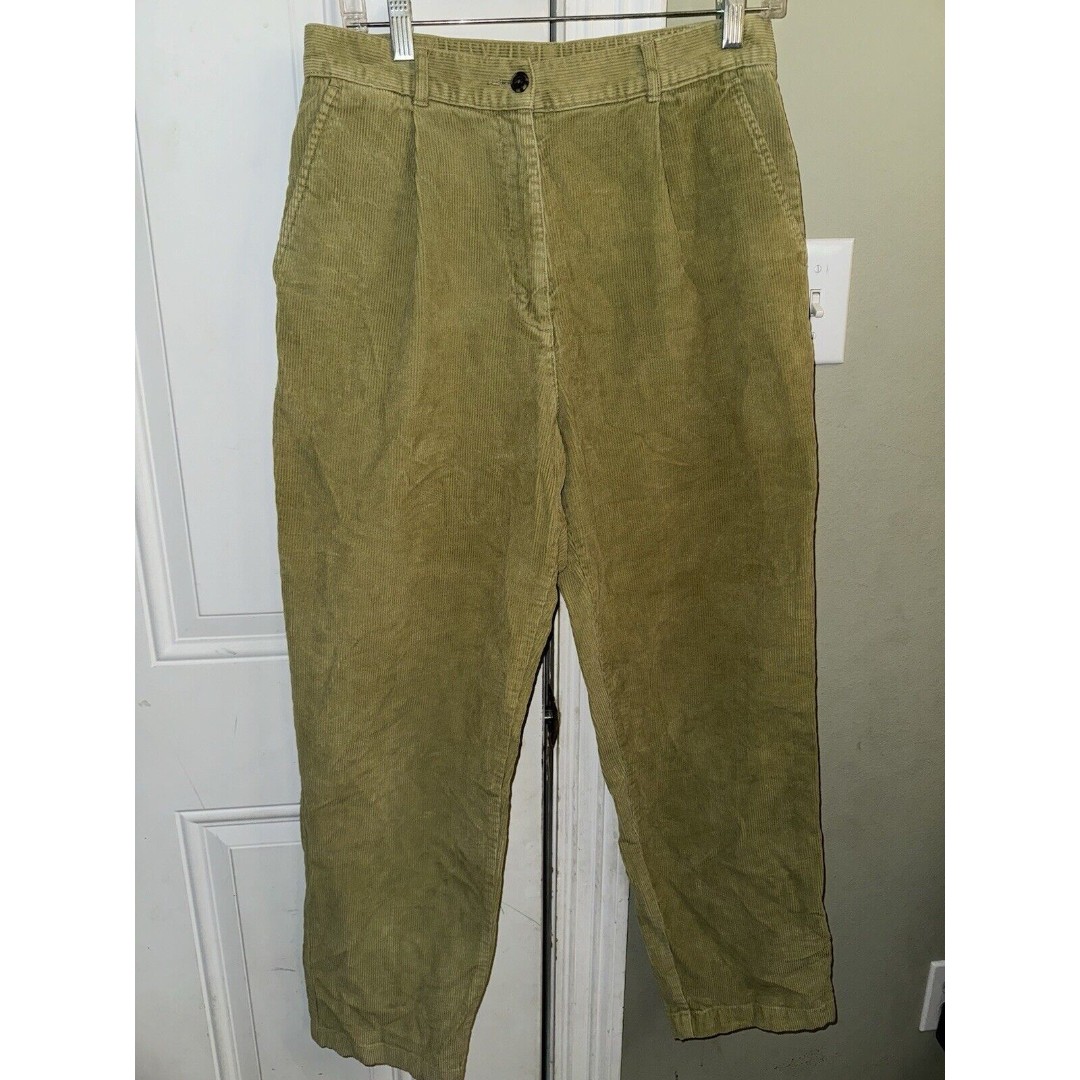 L.L.Bean Womens Green Cotton Corduroy High-Rise Regular Fit Trouser Pant Size 8