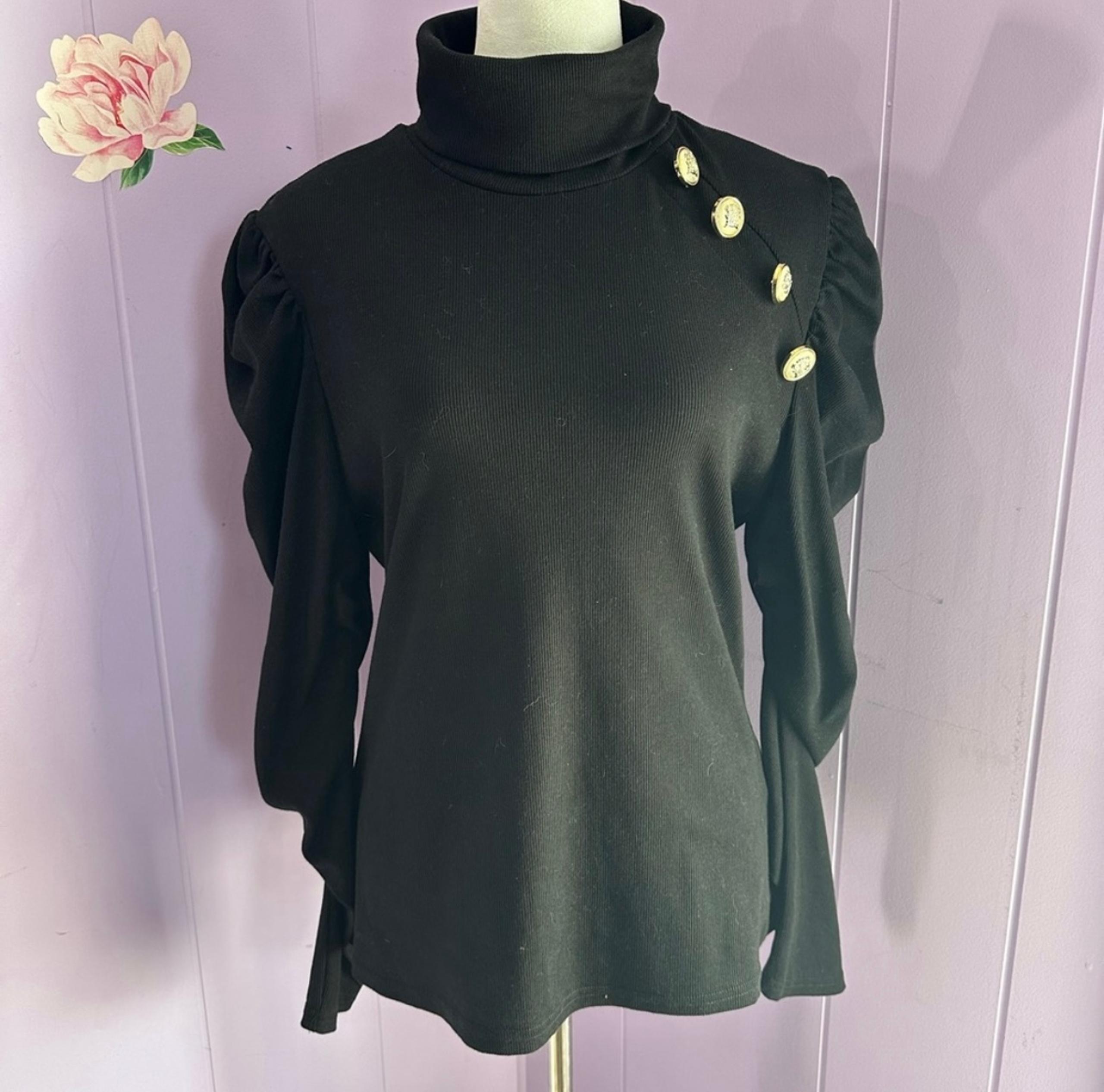 SHEIN High Neck Gold Buttoned Gigot Sleeve Top Size 2XL