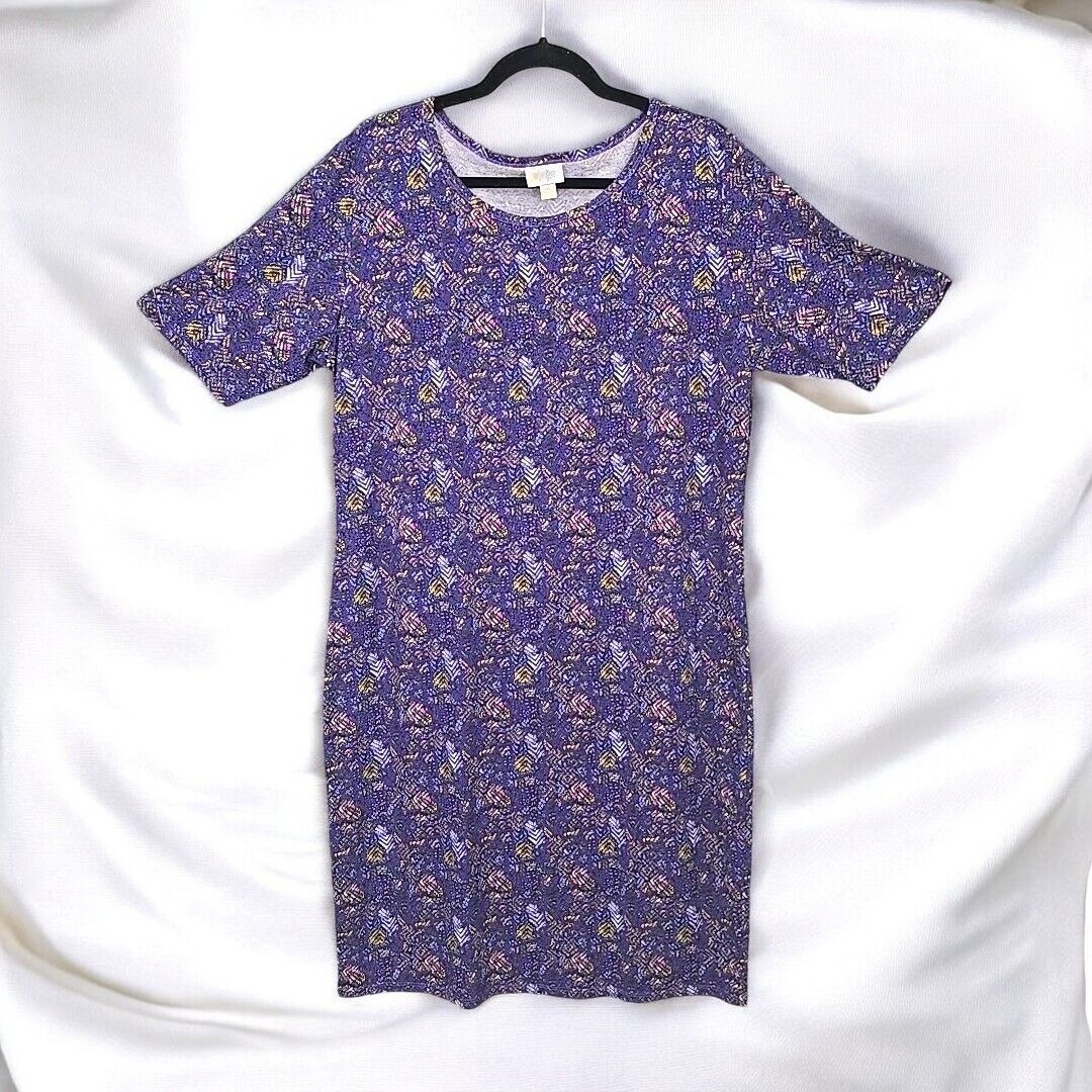LuLaRoe Julia Dress Womens 3XL Purple T-Shirt Knee Length Floral Geometrical