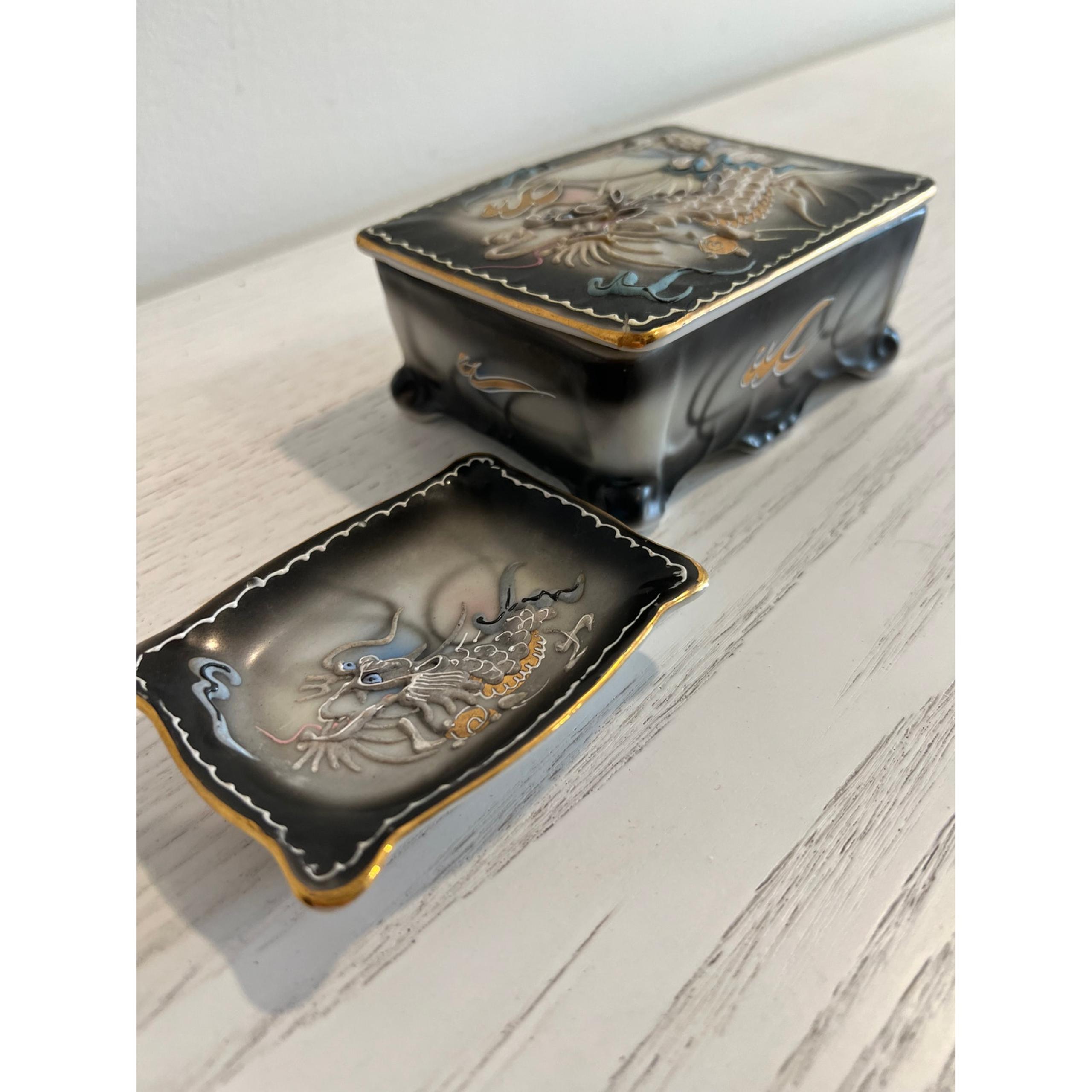 Vintage China Handpainted Box and Mini Jewelry Plate