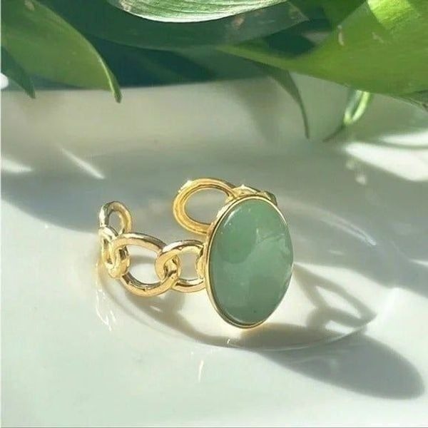 Vintage Natural Stone Open Adjustable Rings French Style Ring