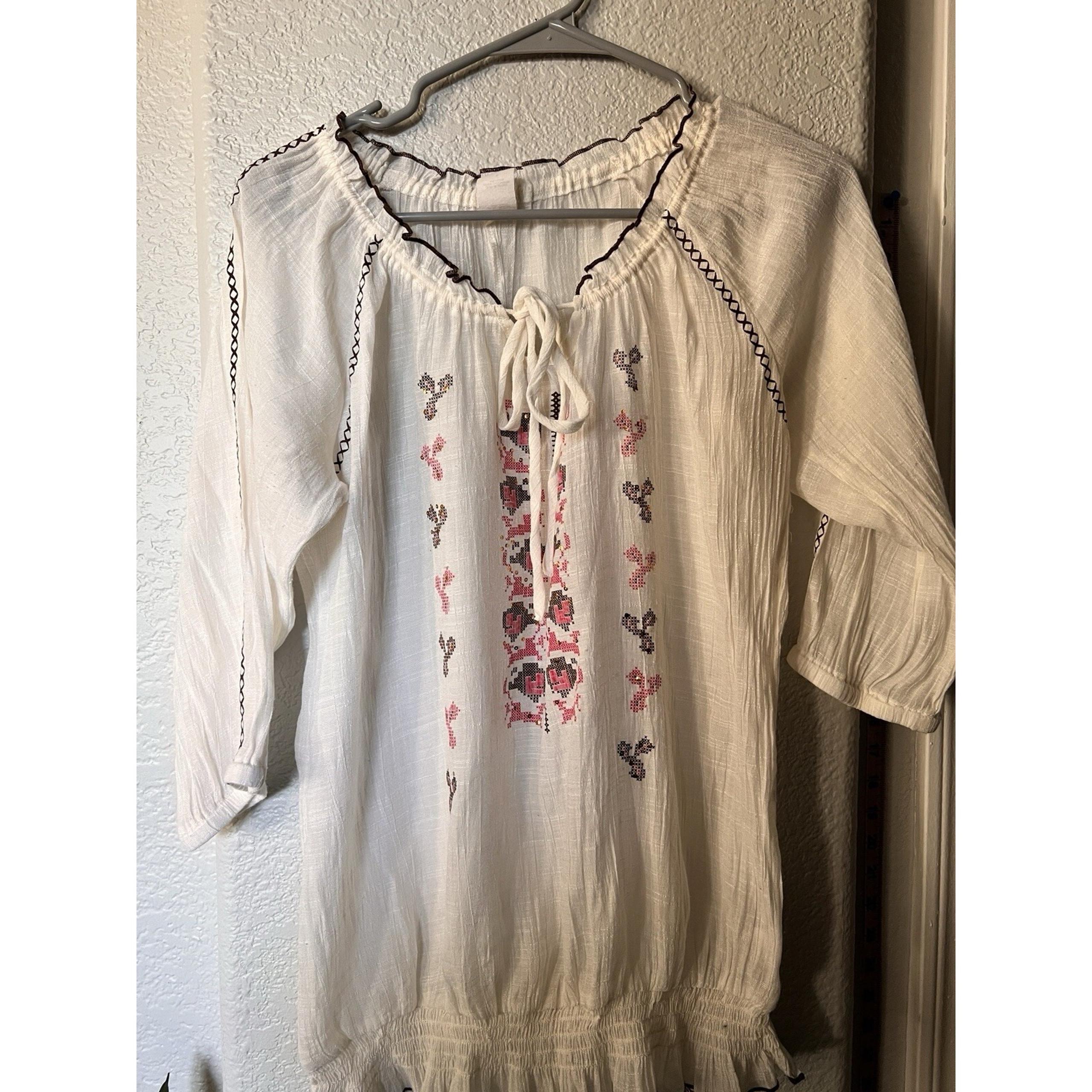 Wrangler Sheer Top Womens Cream Small Balloon Sleeve Elastic Waist Tie Rancher