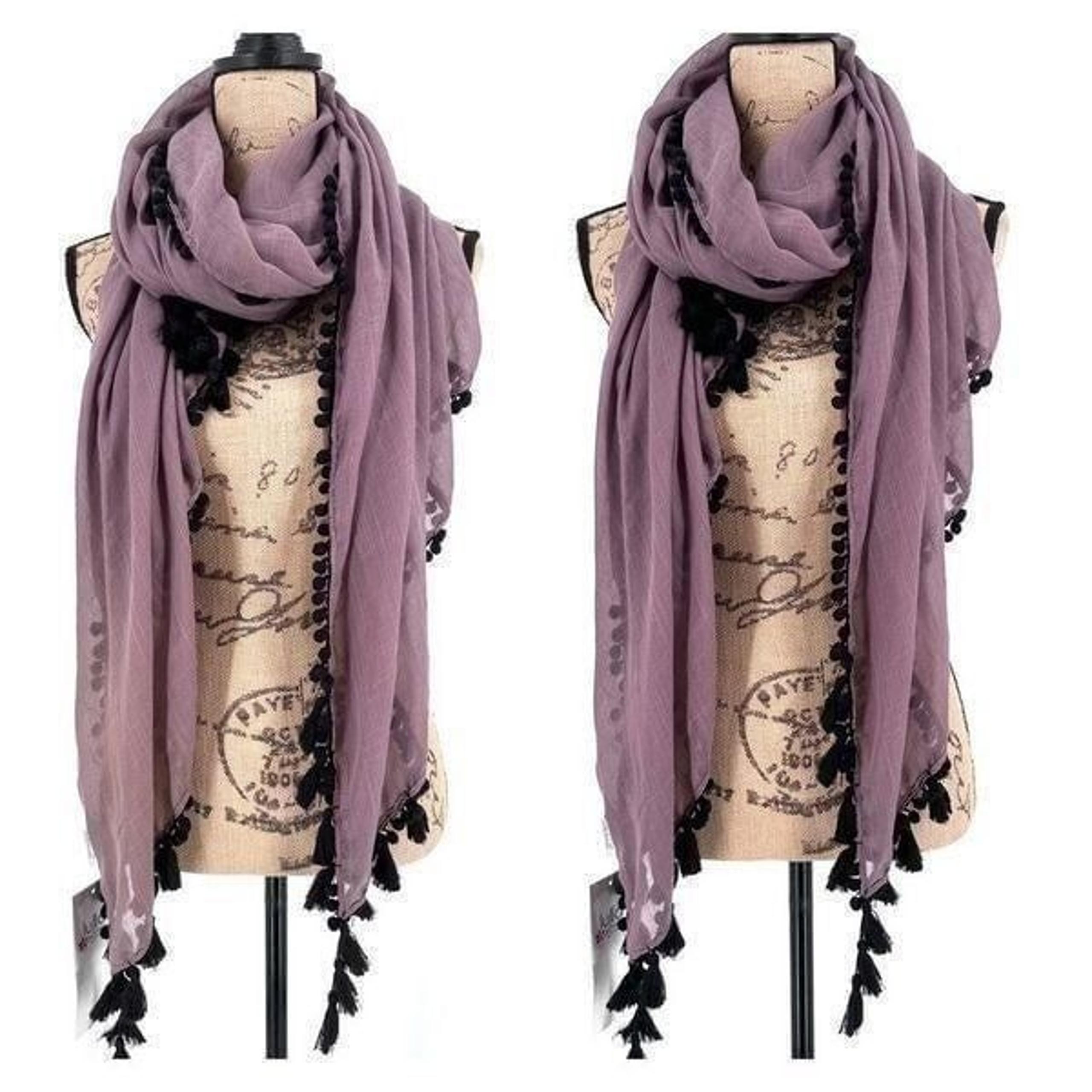 NWT Nordstrom Lulla Collection by Bindya Purple Black Pom Pom Fringe Scarf wrap