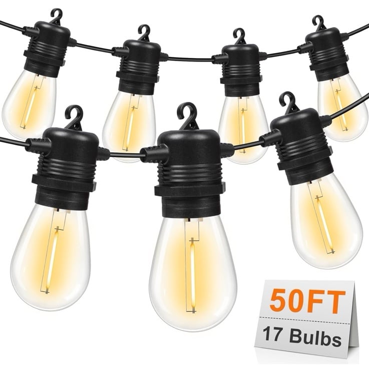 50FT LED Outdoor String Lights with 17 Shatterproof Waterproof S14 Replaceable