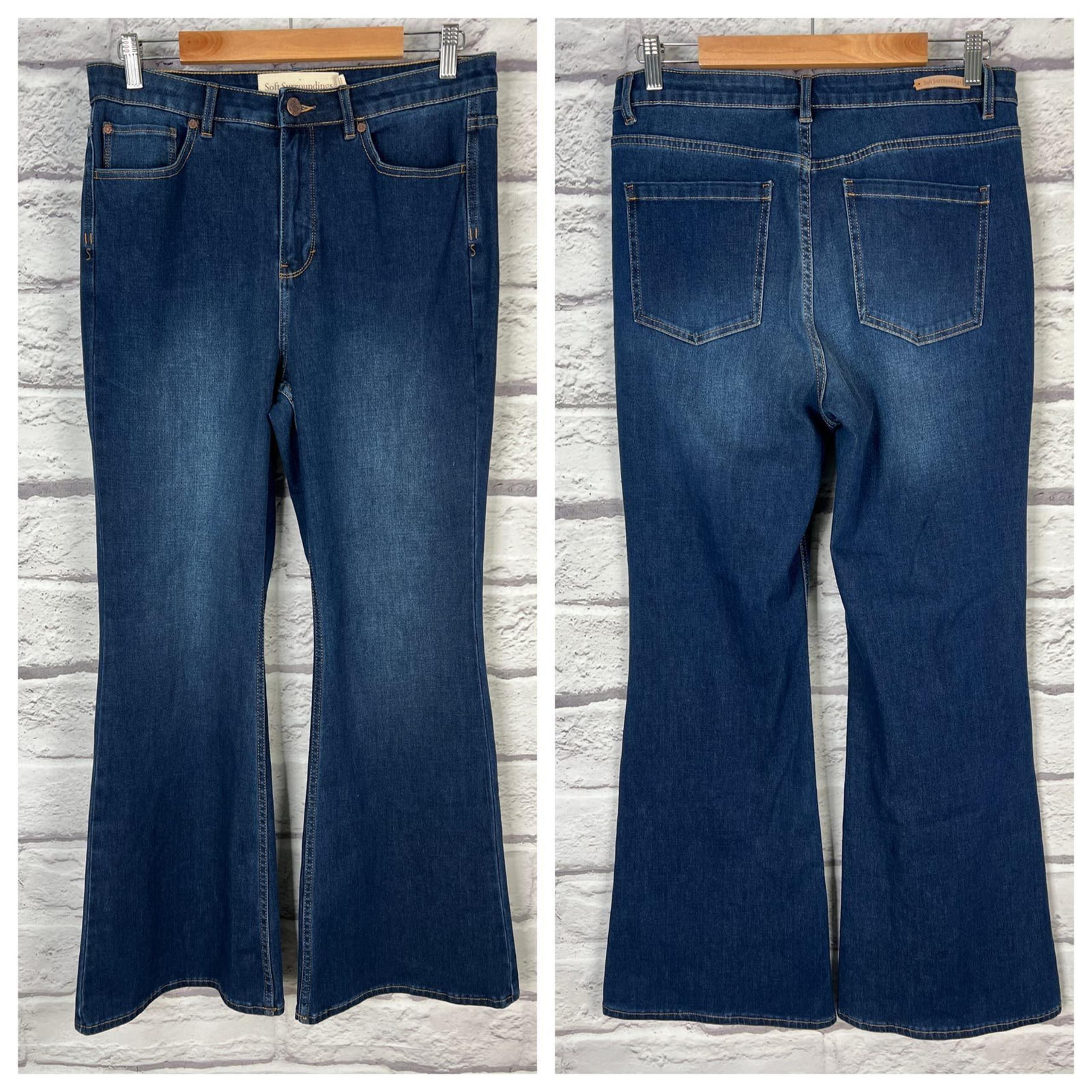 SOFT SURROUNDINGS Womens 12 Blue Dark Wash Flare Bell Bottom Denim Stretch Jeans