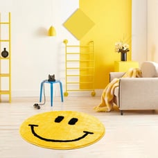 SMILEY CIRCLE RUG,Handmade Yellow Rug, Minimalist Home Decor,Room Decor Rug