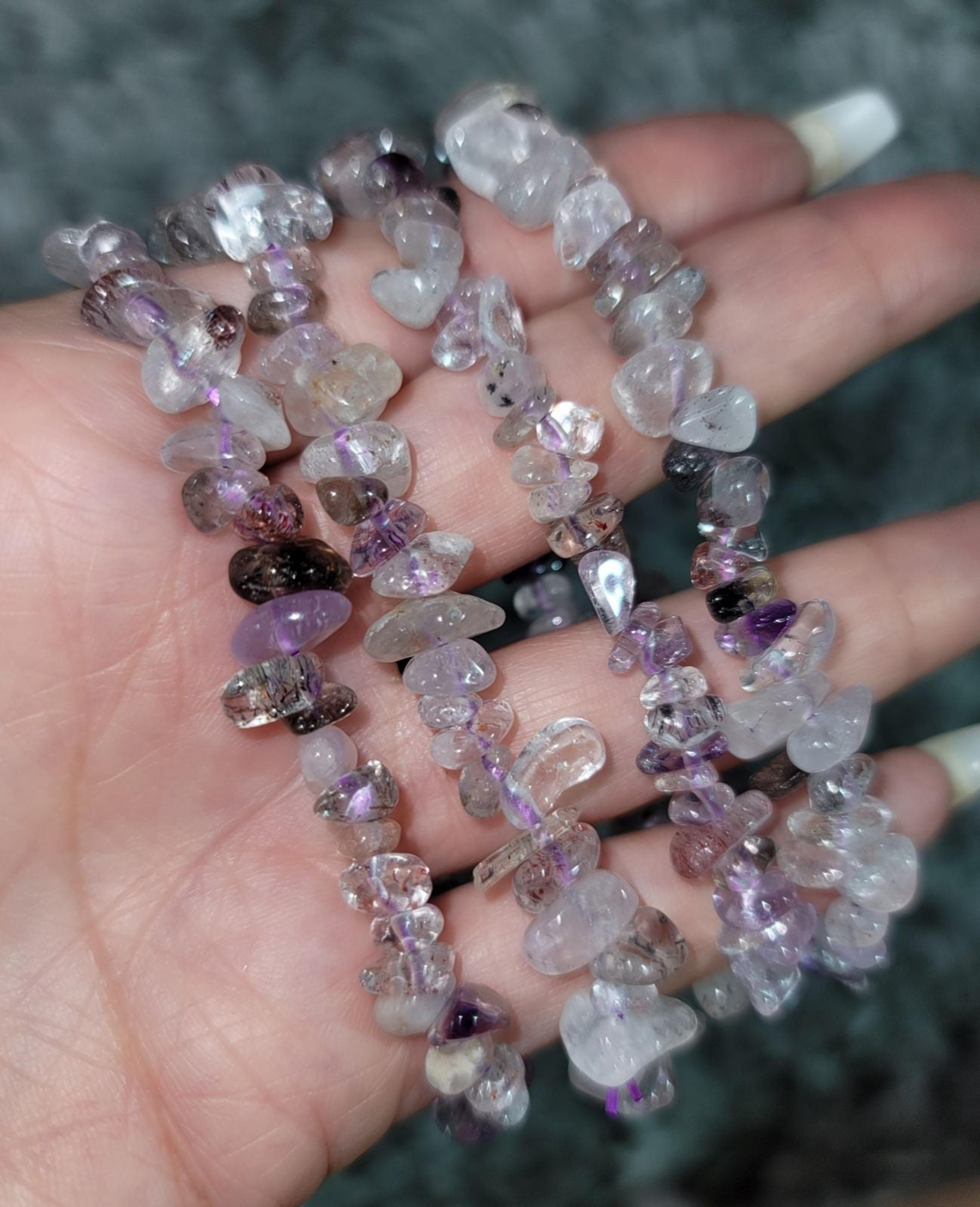 Super Seven 7 Crystal Gemstone Stretch Chip Bracelet