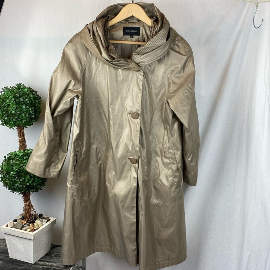Fen Nelli Brown Tan Button Up Long Sleeve Trench Coat 10