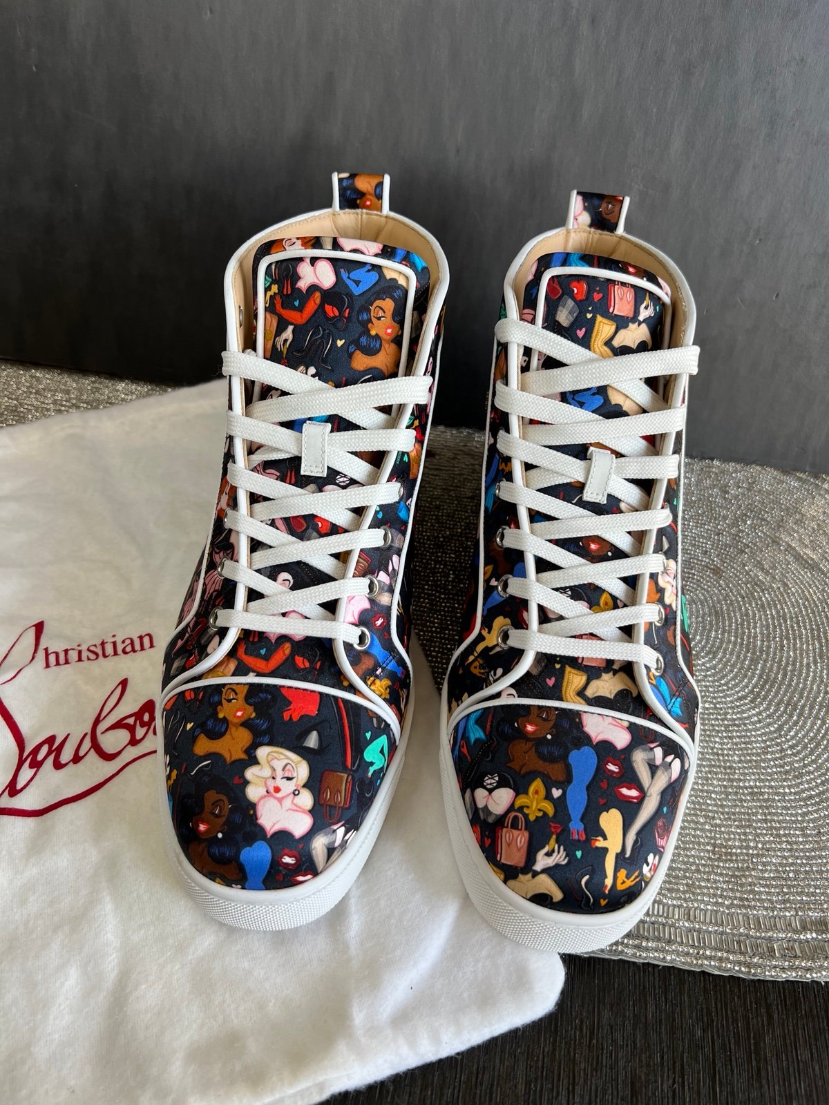 Christian Louboutin Louis Orlato Satin High-Top Sneakers - Mens 9.5 (42.5)