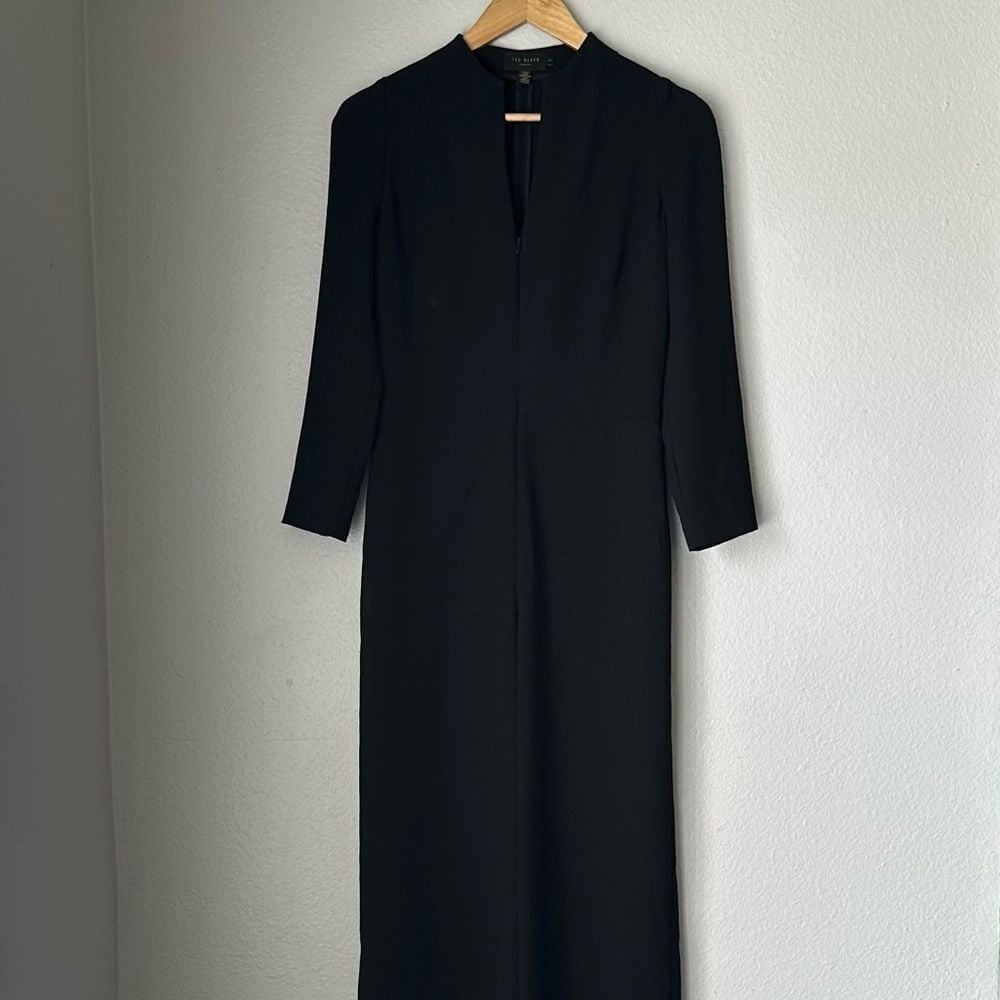 Ted Baker London Wide Leg V-Neck Jumpsuit Black Size 1 Front Zipper Ted Baker