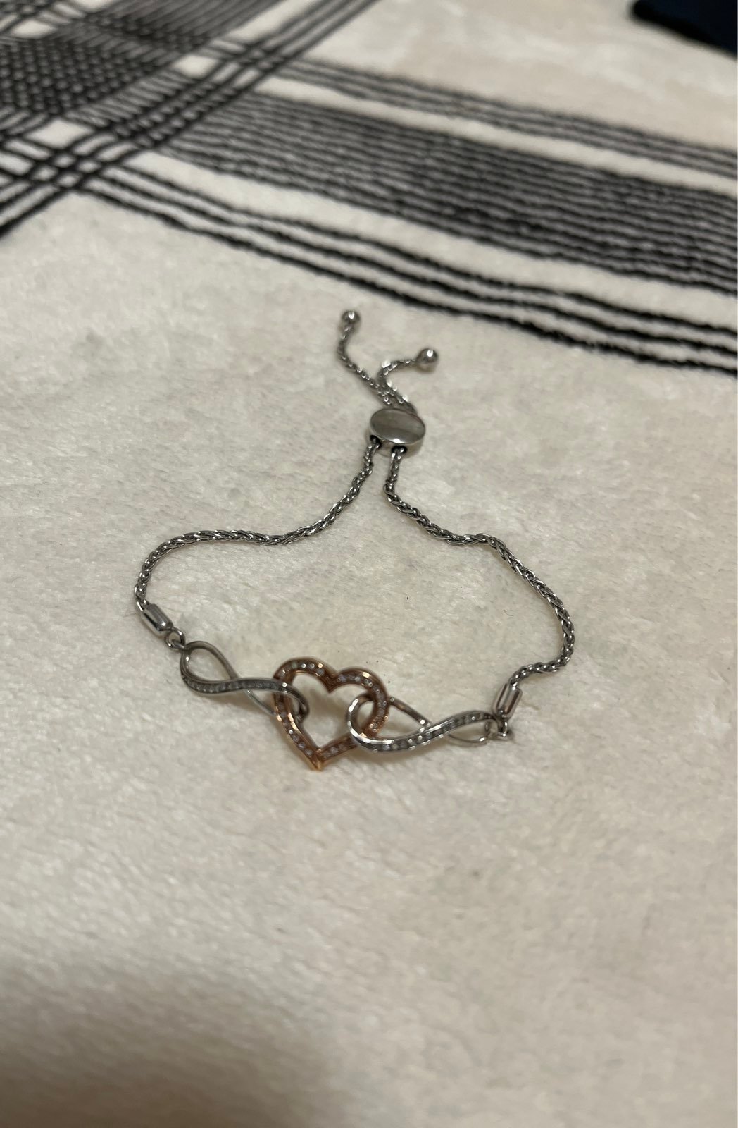 1/6ct Diamond Adjustable Sterling Silver & 10k Rose Gold Bracelet