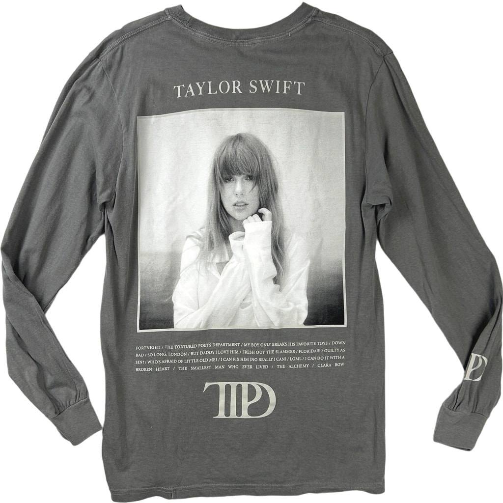Taylor Swift The Tortured Poets Dept Gray White Concert Tour Sweatshirt Top Sz S