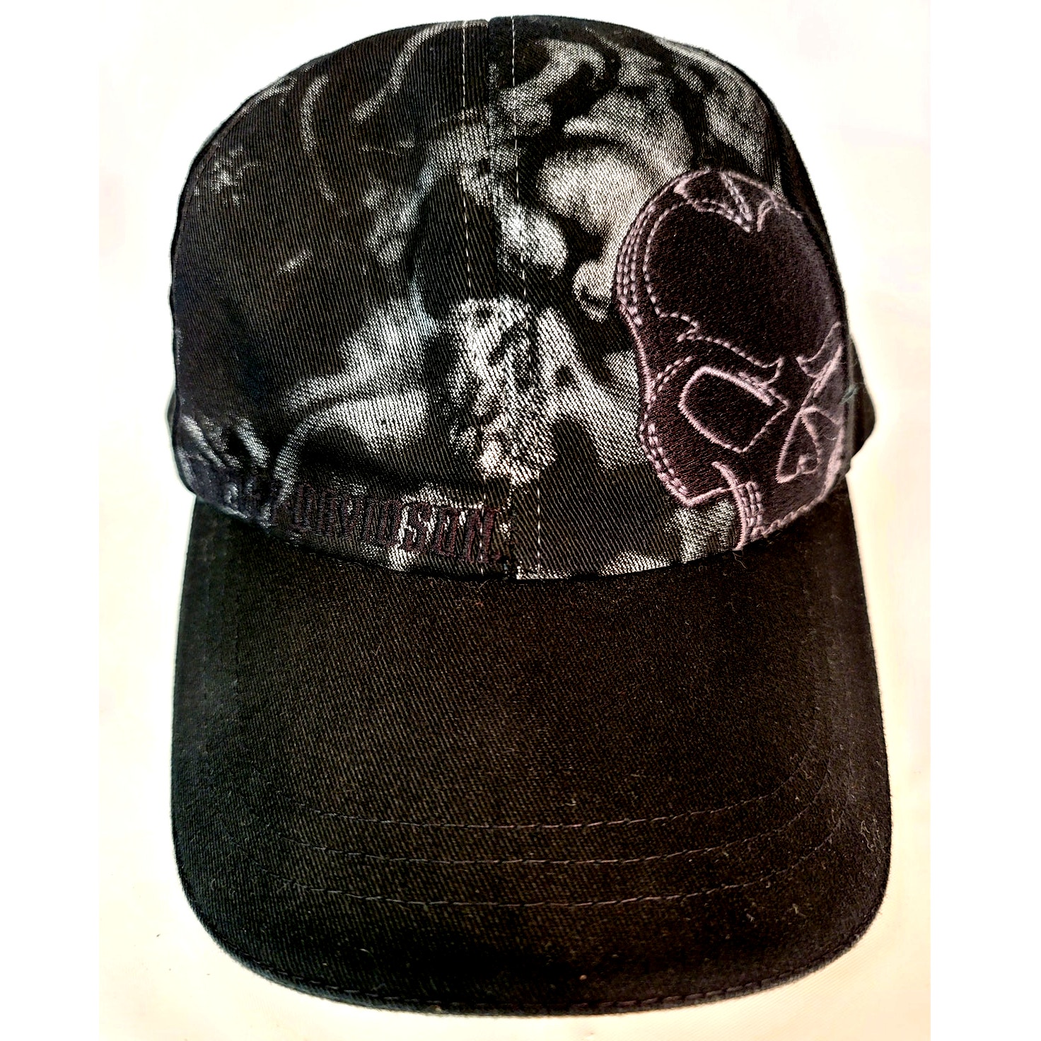 Harley Davidson Hat Vintage Black Gray Skull Snap Back Harldy Worn