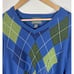Lyle & Scott Men's 100% Combed Cotton V-Neck Sweater Blue/Green Argyle • Large