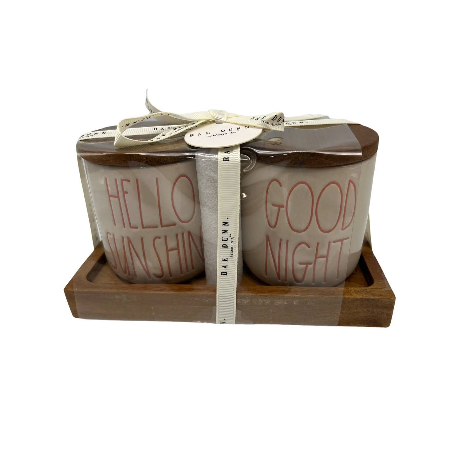 Rae Dunn Hello Sunshine Good Night Canisters with Wooden Tray