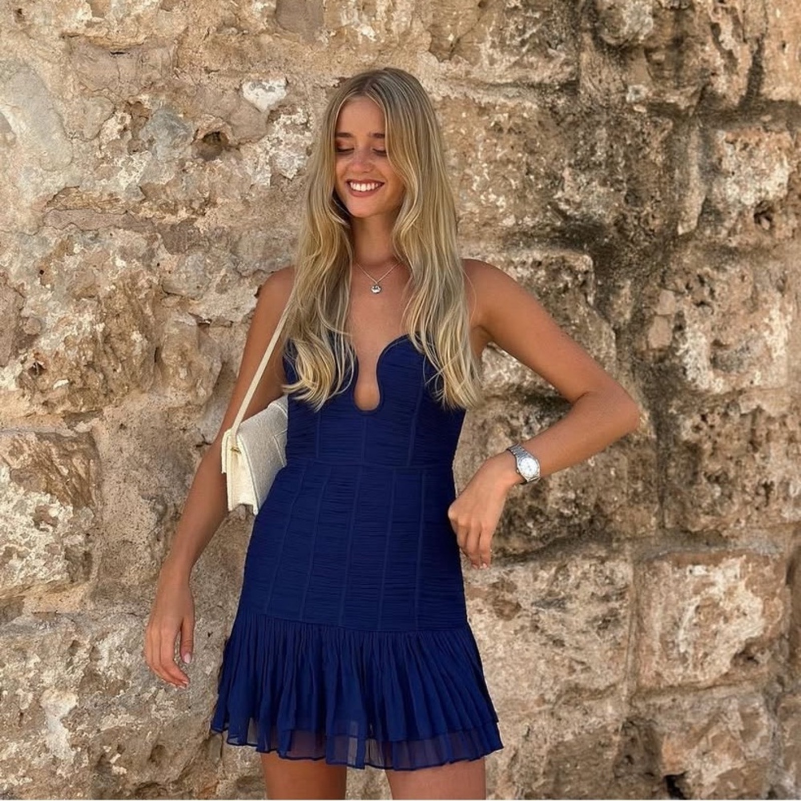 Shona Joy Isola Strapless Ruched Mini Dress in Tyrrhenian Blue Size 8 NWT