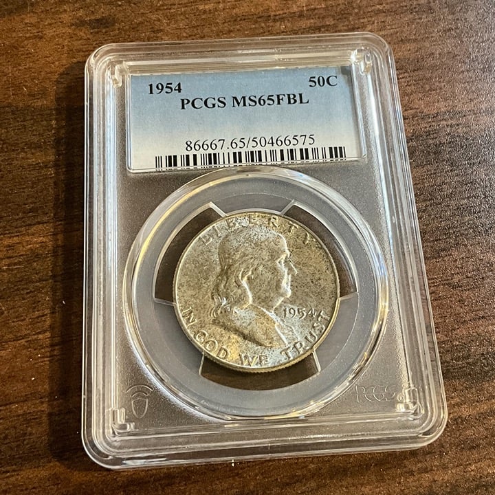 1954-D Franklin Half Dollar Full Bell Lines PCGS MS-65 FBL Slabbed Graded Coin