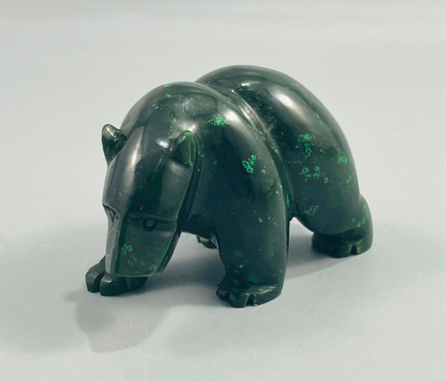 Carved Stone Green Grizzly Bear Sculpture Figurine 3.5 x 2.5 
