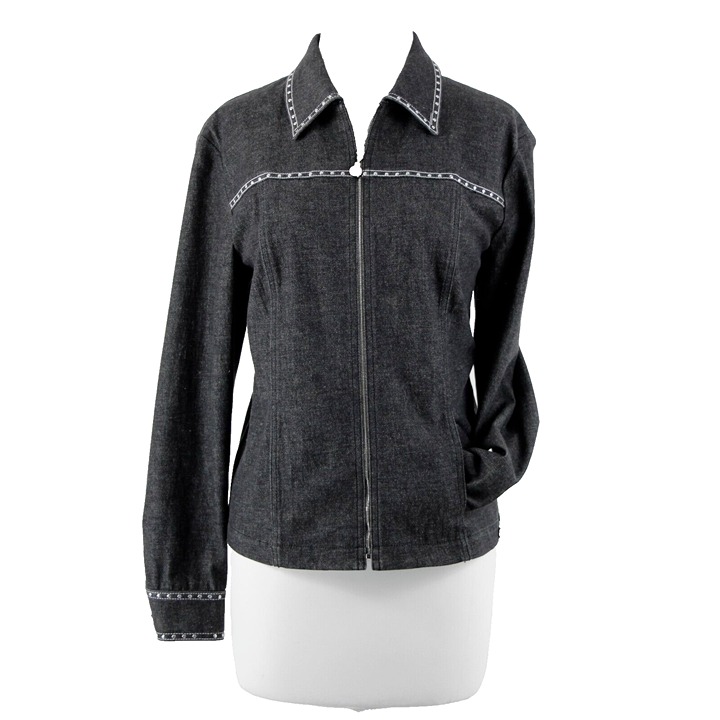 St John Sport Sz S Gray Denim Silver Stud Detail Pockets Jacket
