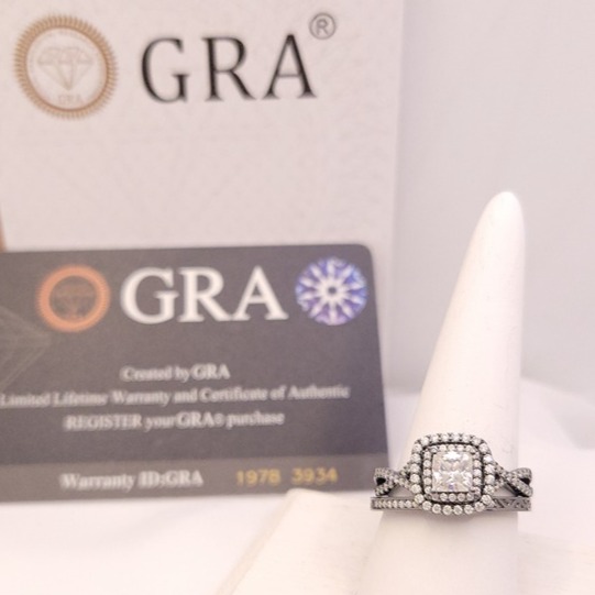 Black Rhodium Plated Sterling Silver Moissanite Bridal Set with Certificate