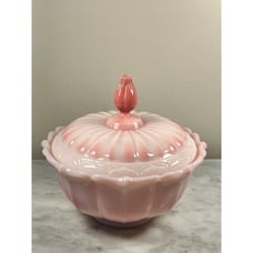 Vintage Fenton Milk Glass Ogee Rosalene Covered Dish