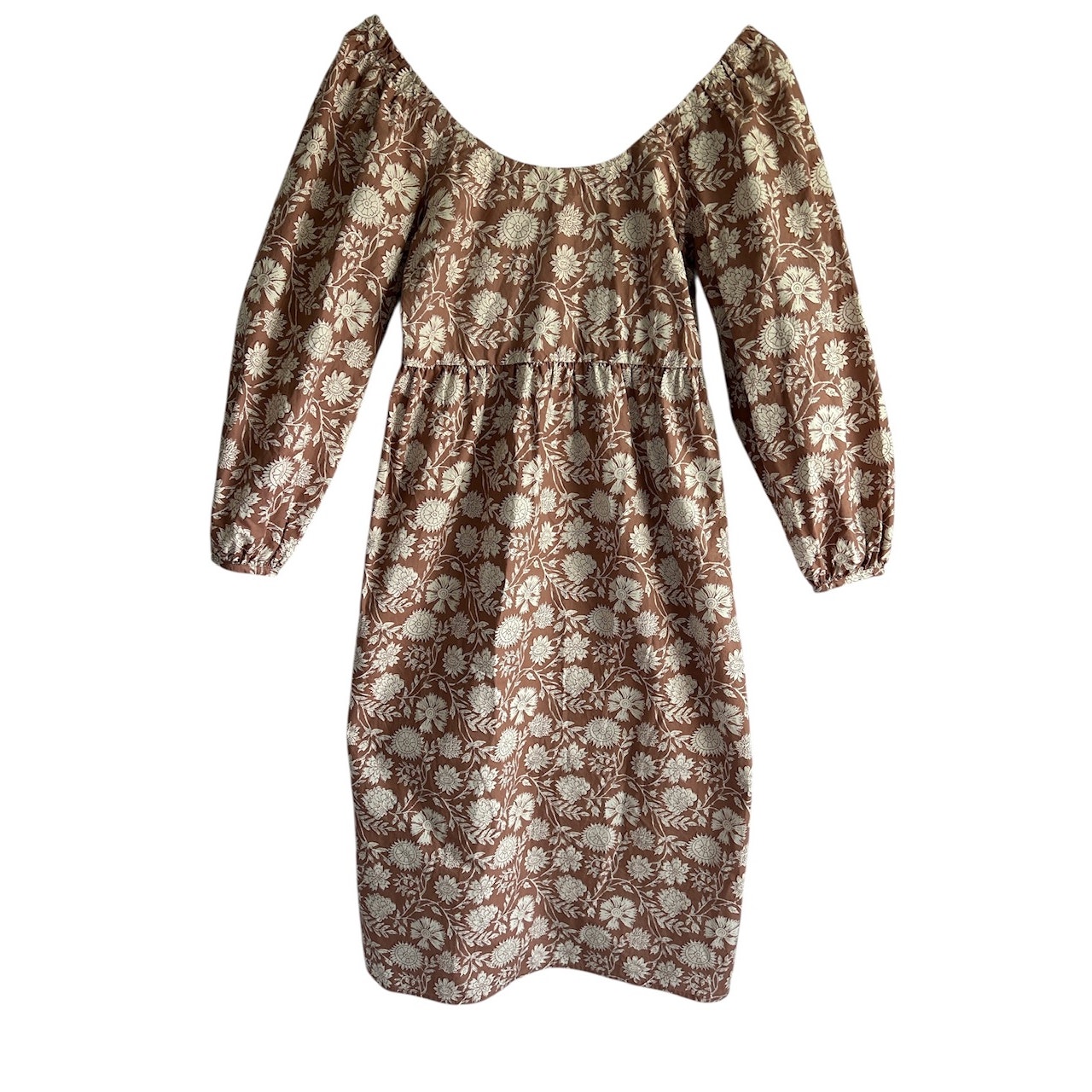 Faherty XS 100% Cotton Freya Scoop Neck Balloon Sleeve Dress Clay Jia Floral