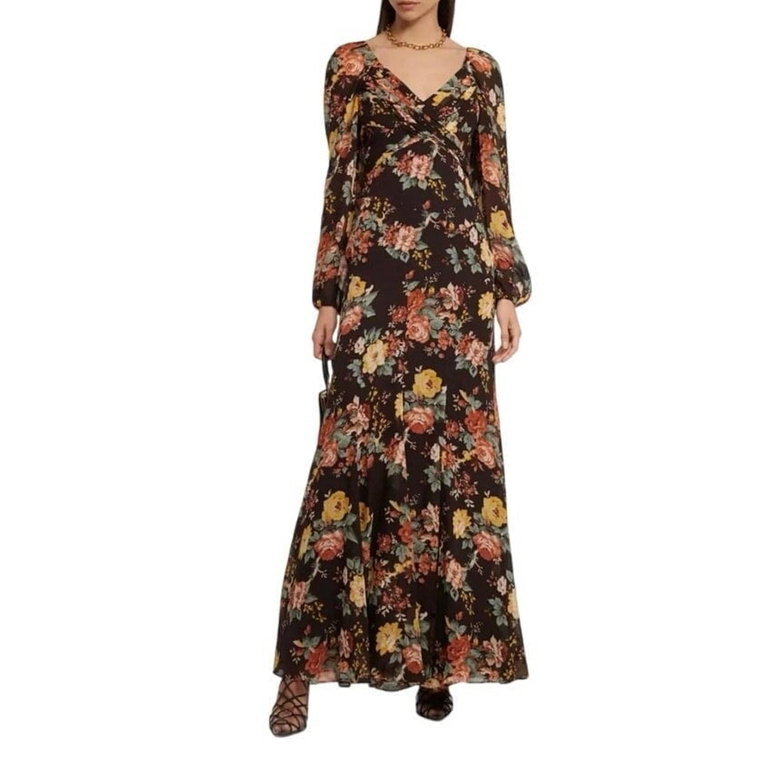NWT Veronica Beard Avani Floral 100% Silk Long Sleeve Dress Oxblood Brown Size 4