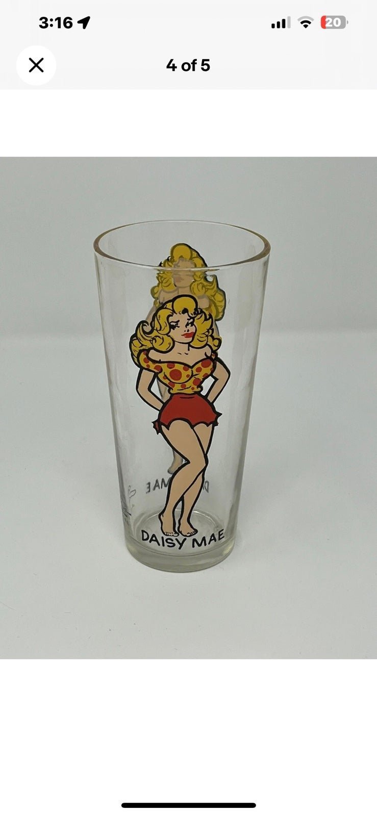 Al Capp’s Lil Abner Daisy Mae 1975 16oz Brockway Pepsi Glass