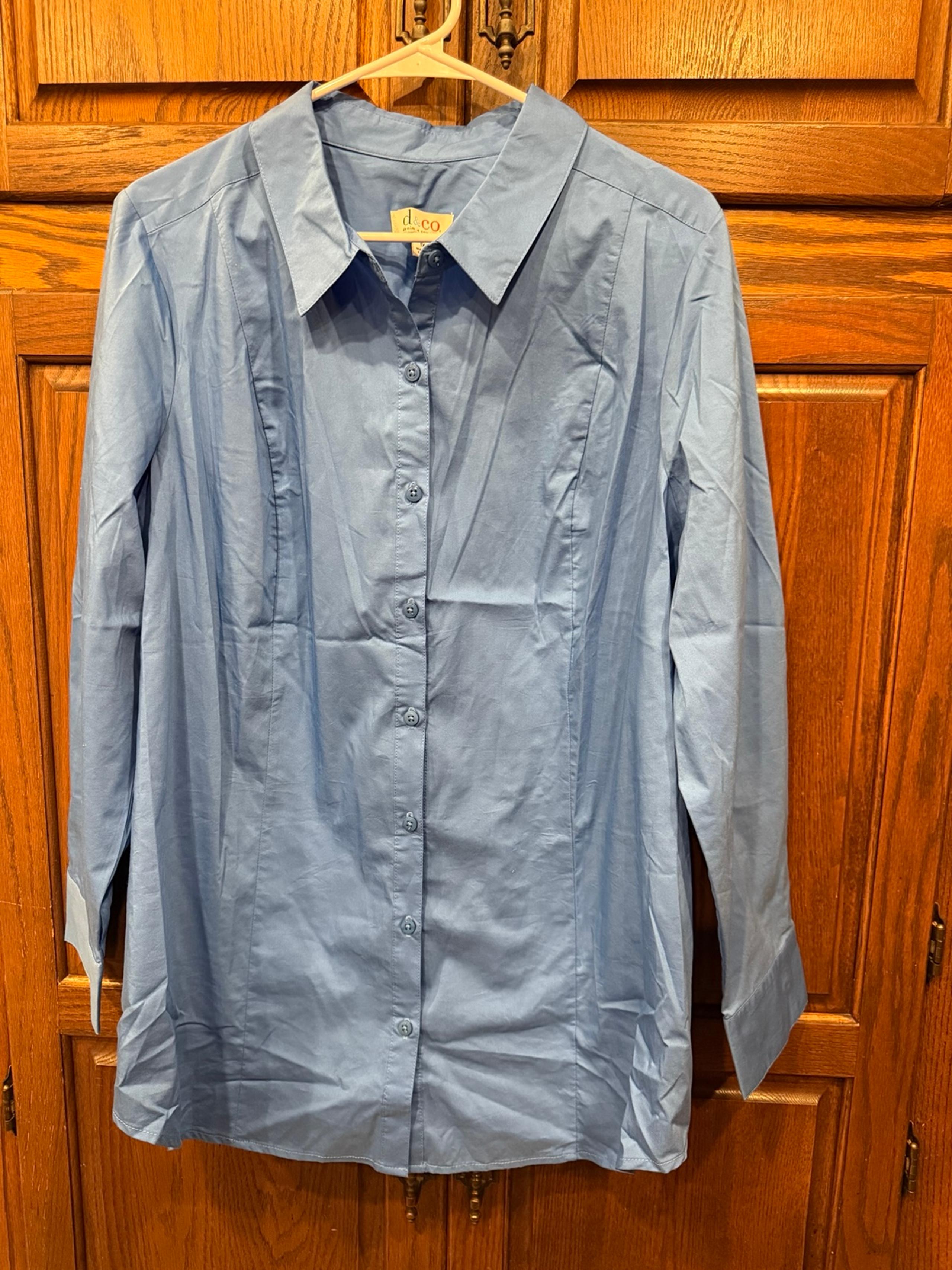 Denim & Co Shirt Blouse 1X Button Down Blue Career Office Women’s Business Casua