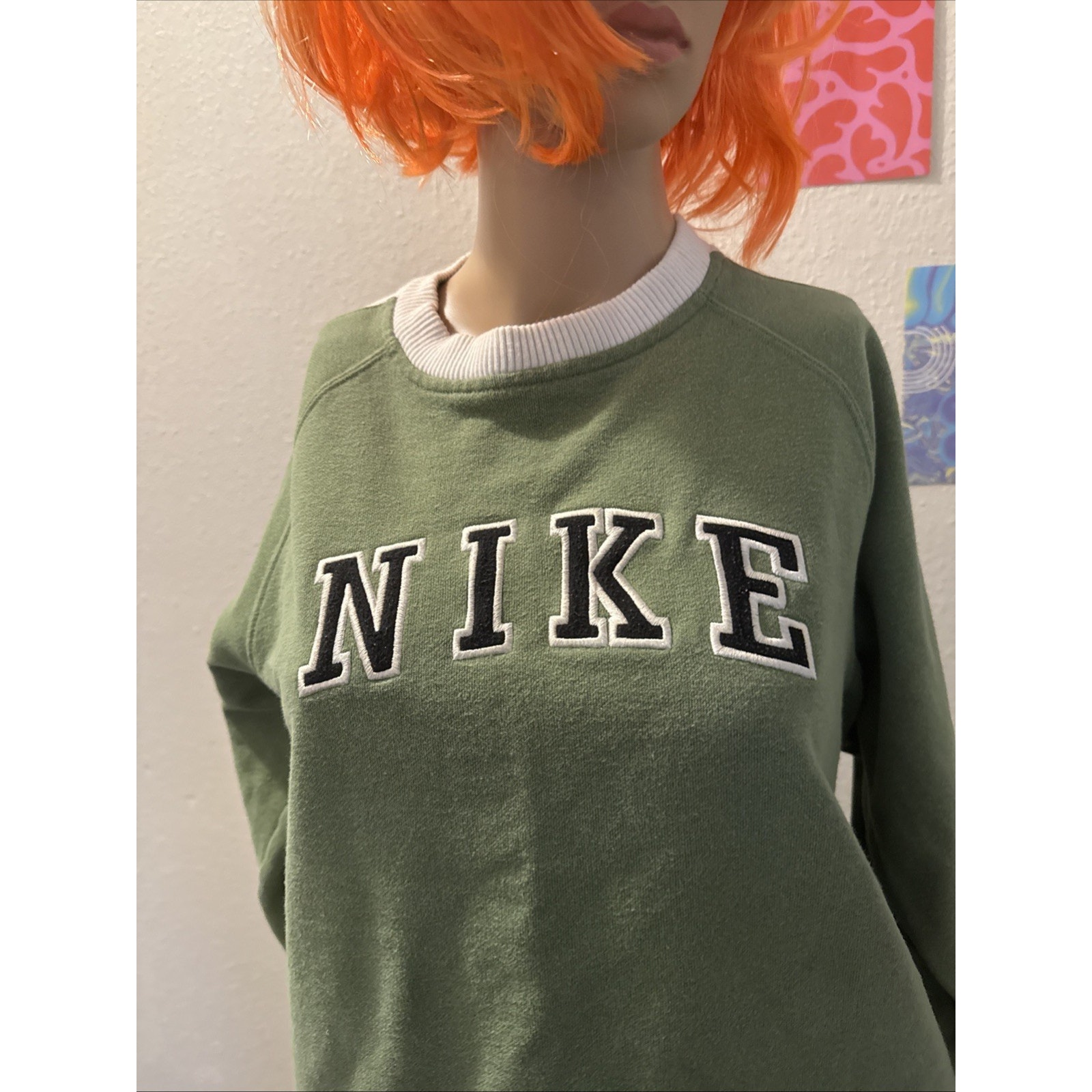 Rare VTG Y2K NIKE Spell Out Sweatshirt Green Retro Sz M