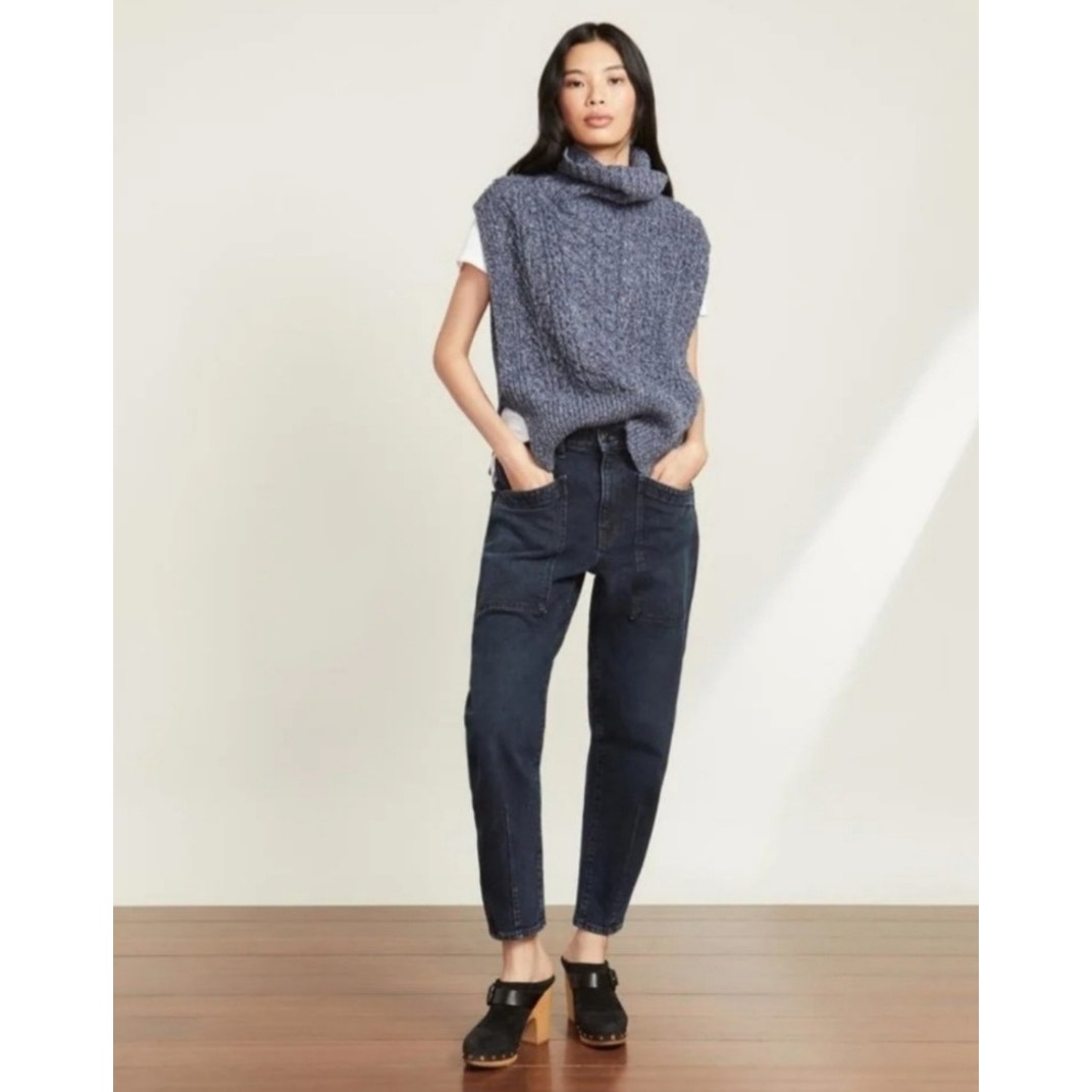 Veronica Beard Collina Vest Women's size M/L Blue Wool Silk Cable Knit Sweater