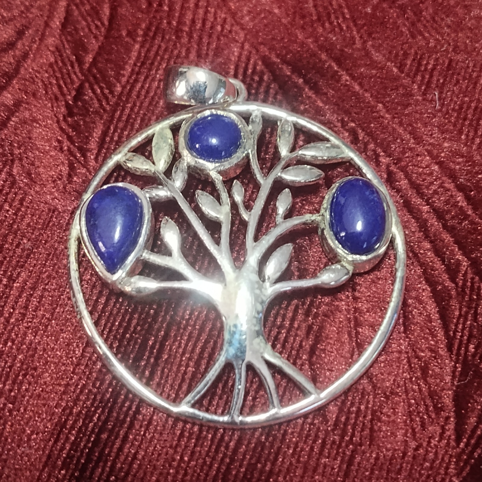 Sterling silver sapphire tree of Life pendant on silver necklace