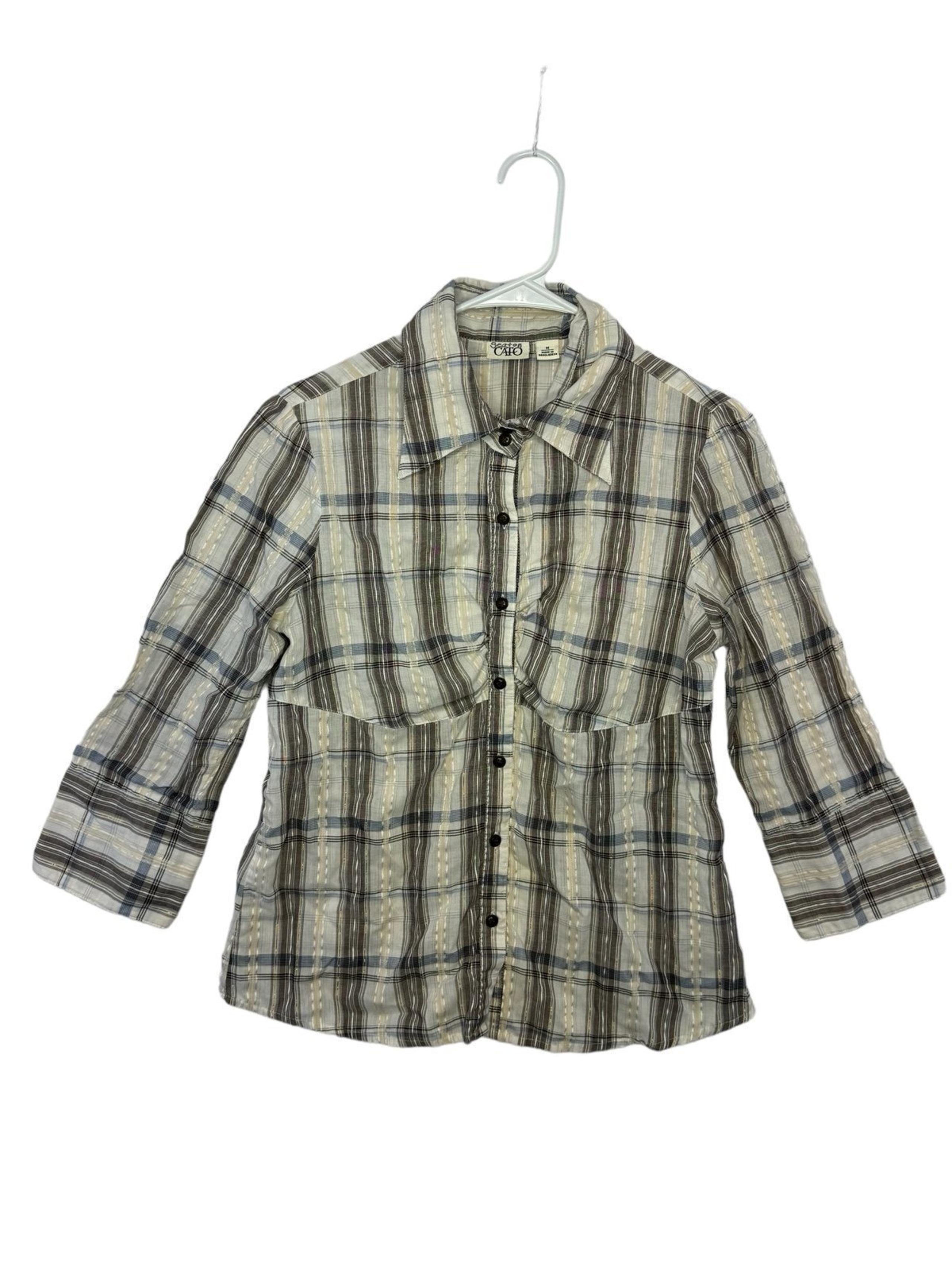 Cato Multicolored Button Down 3/4 Sleeve shirt Size Medium