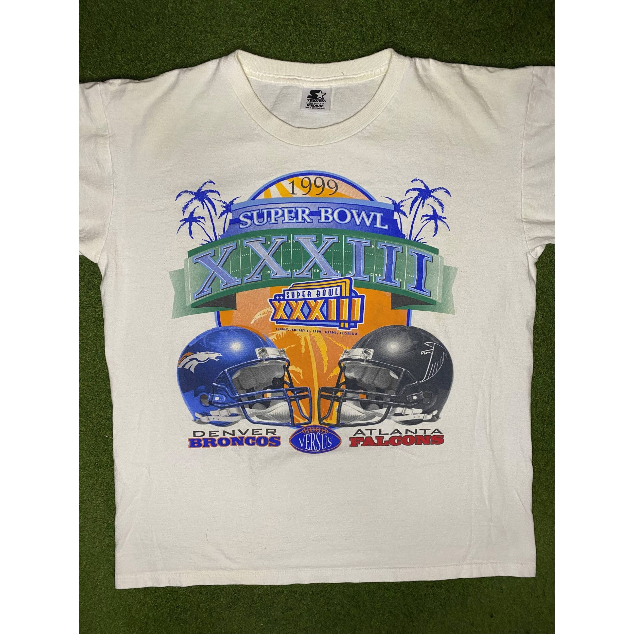1999 Super Bowl XXXIII - Broncos Vs. Falcons - Vintage NFL T Shirt (Medium)