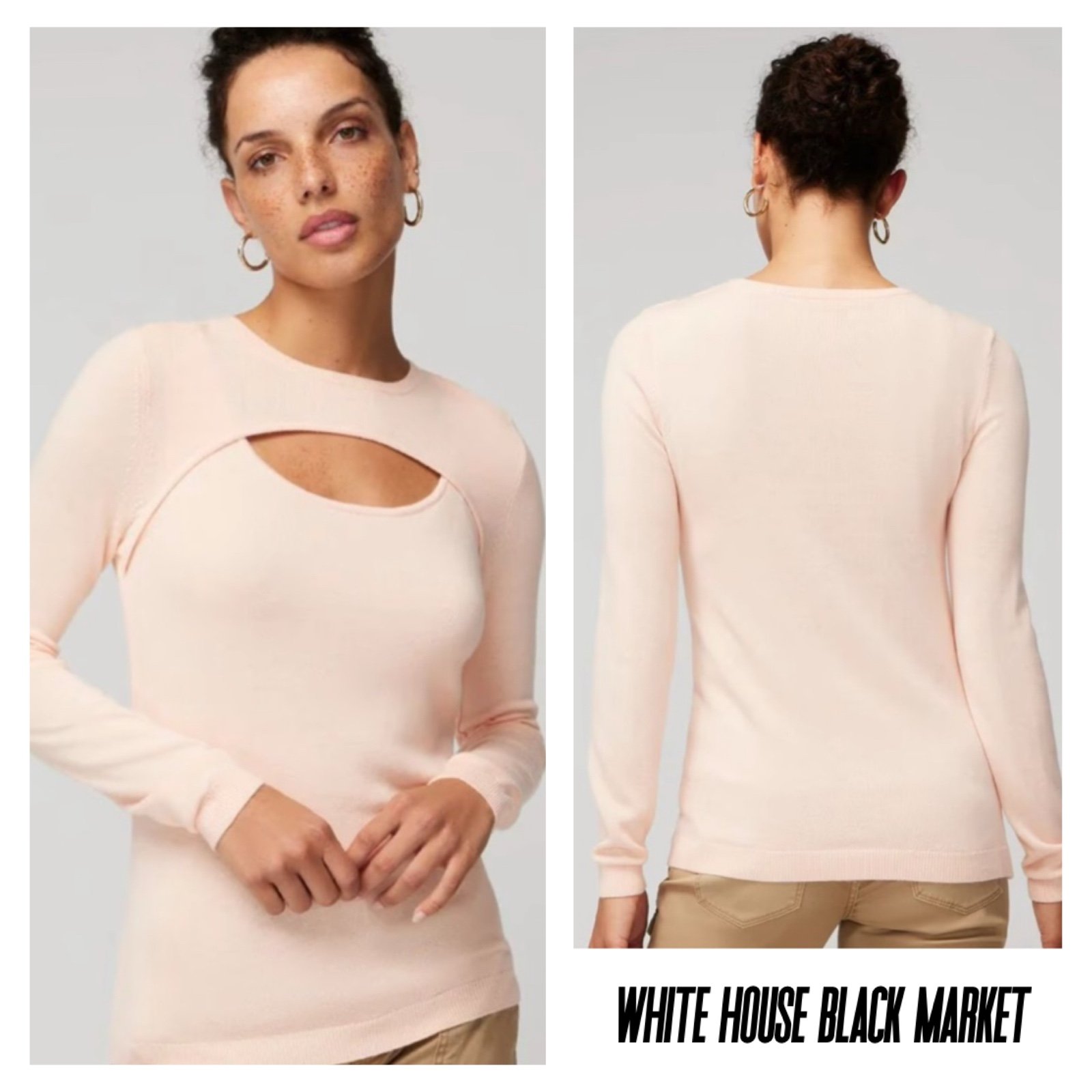 New White House Black Market Chic Cutout Long Sleeve Top in Light Pink