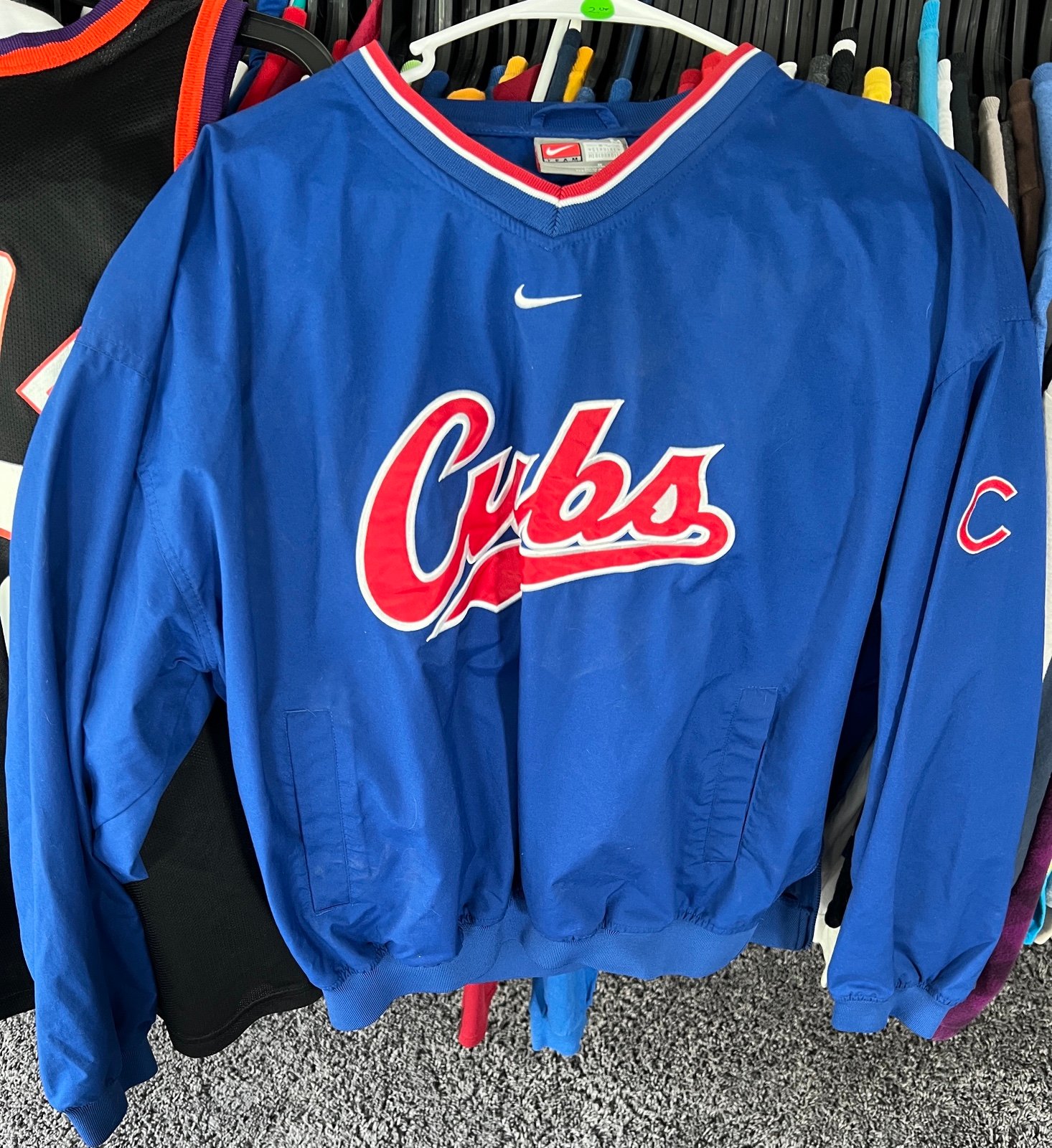 Nike Team Chicago Cubs Jacket Men's Medium Pullover Windbreaker V Neck Center
