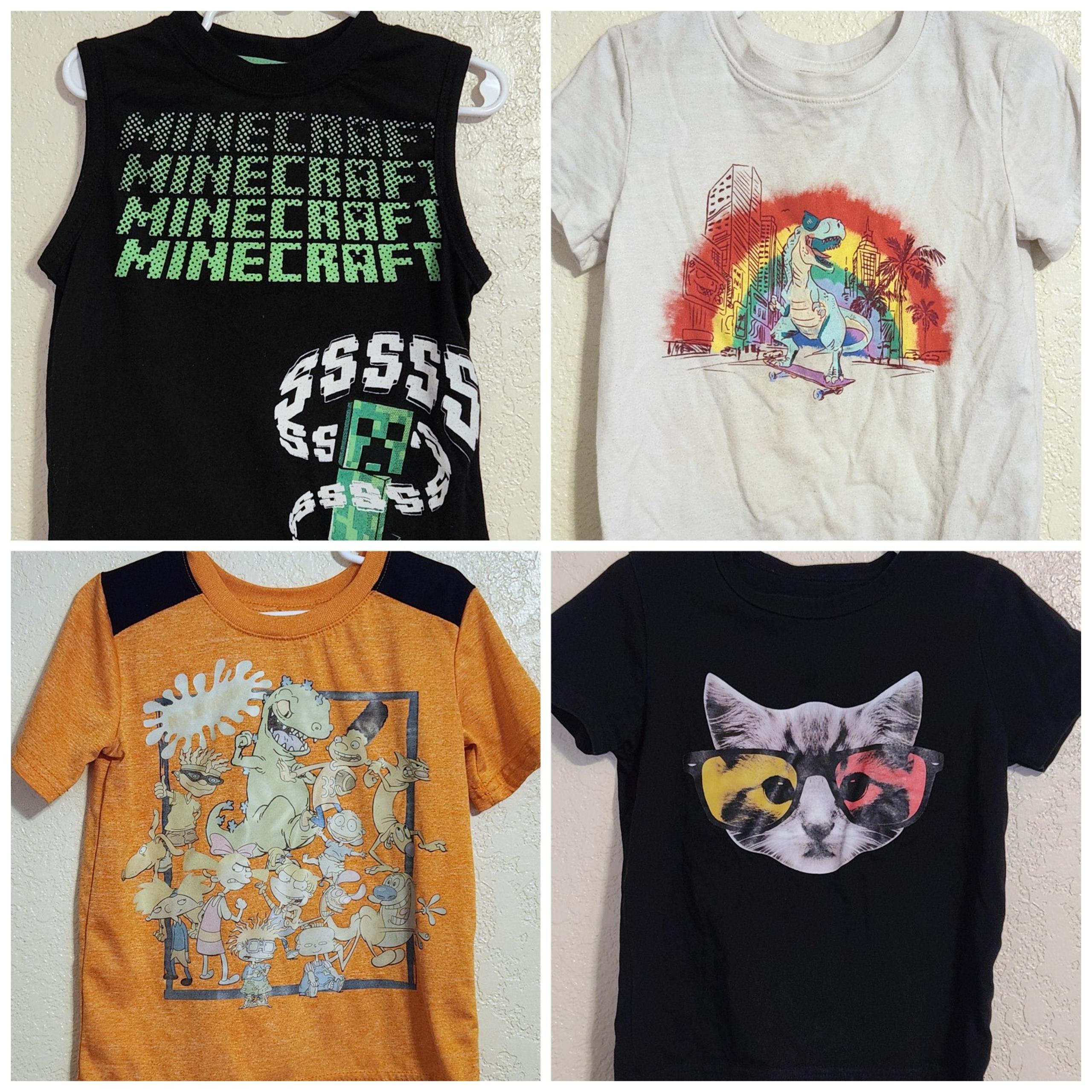 4T Kids Boy Clothing Bundle Lot of 4 T-shirts Minecraft Dinosaur Nickelodeon Cat