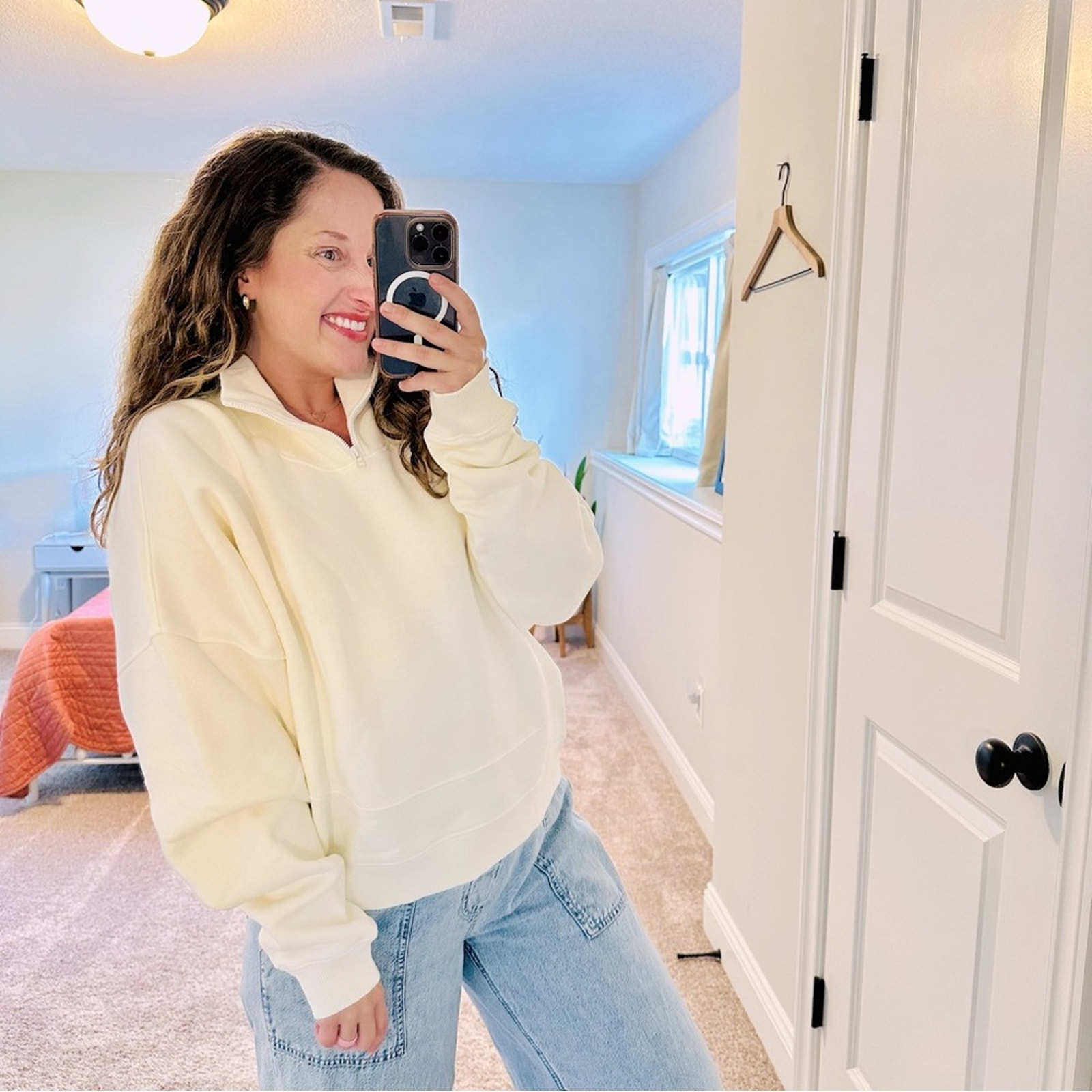 NWT Outdoor Voices Cream Organic Cotton Quarter Zip Pullover Sweatshirt XXL