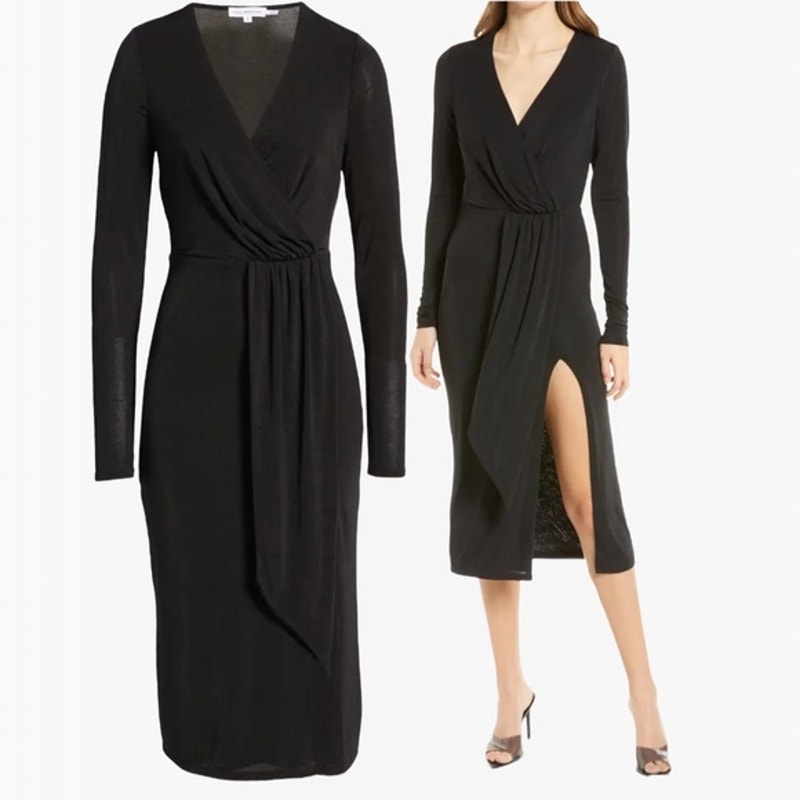 Good American Shimmer Long Sleeve Faux Wrap Dress