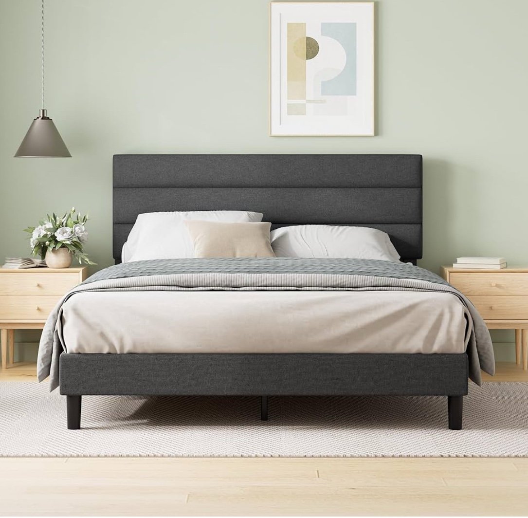 ZINUS Queen Piper Upholstered Platform Bed with Horizontal Paneled Headboard, Wo