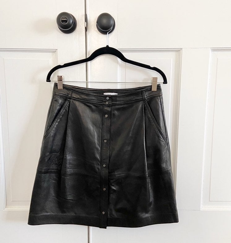 Vince Lamb Leather Button Front Skirt