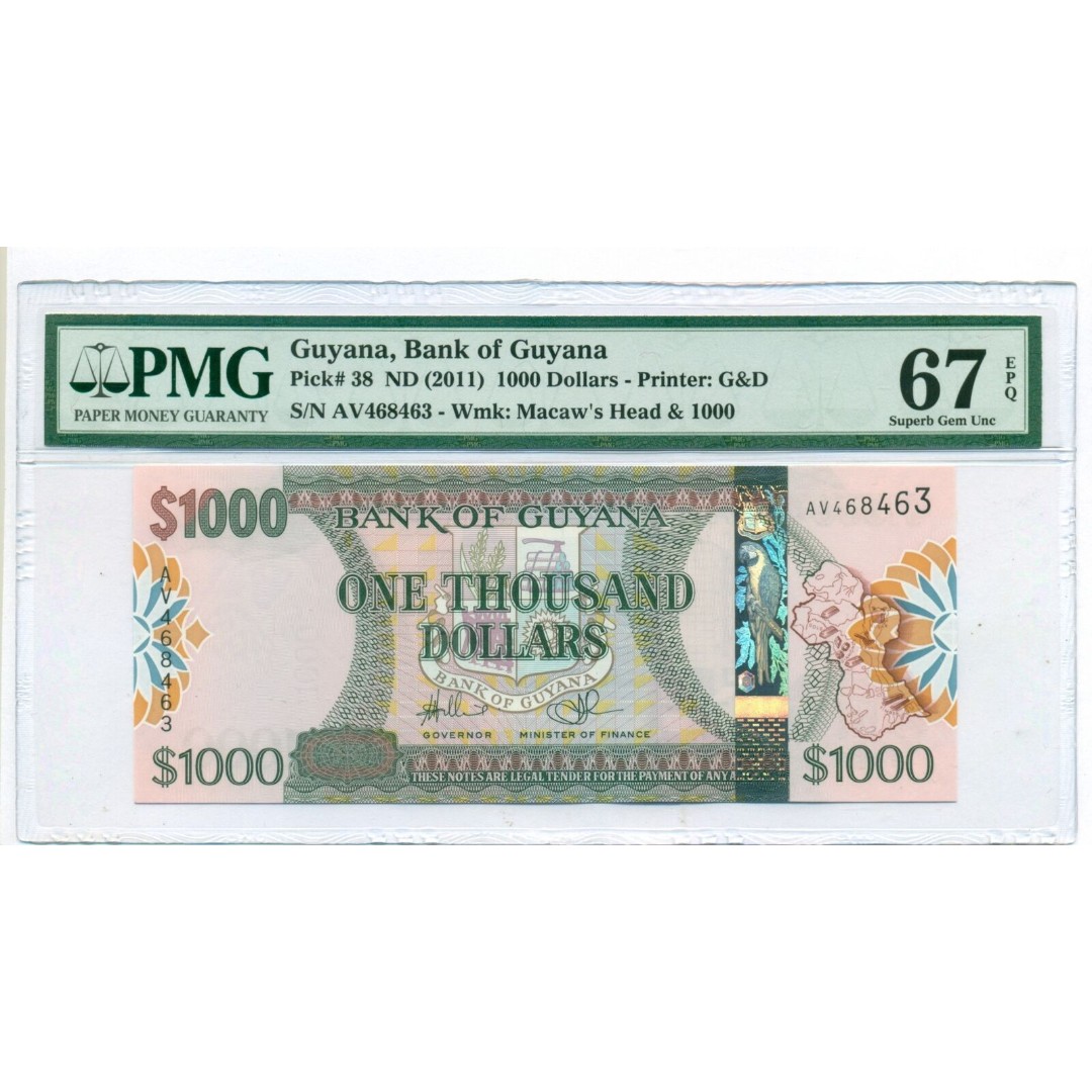 Guyana 2011 1000 Dollars Bank Note Superb Gem Unc 67 EPQ PMG
