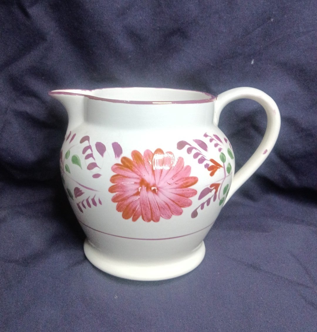 Vtg Hand Painted Allertons England Pink Luster Flower & Vine Pitcher 6