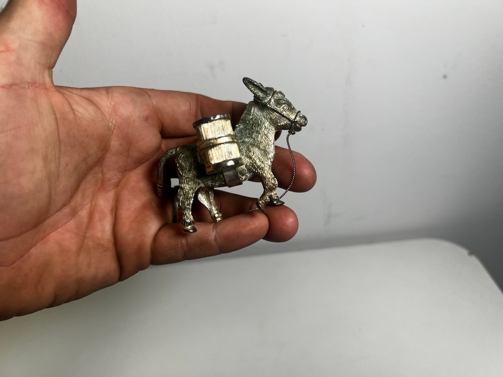 Antique Vintage Mexican 925 Sterling Silver Donkey Toothpick Holder Figurine