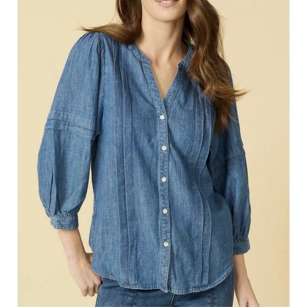 J.McLaughlin Laramie linen blend chambray balloon sleeve blouse M