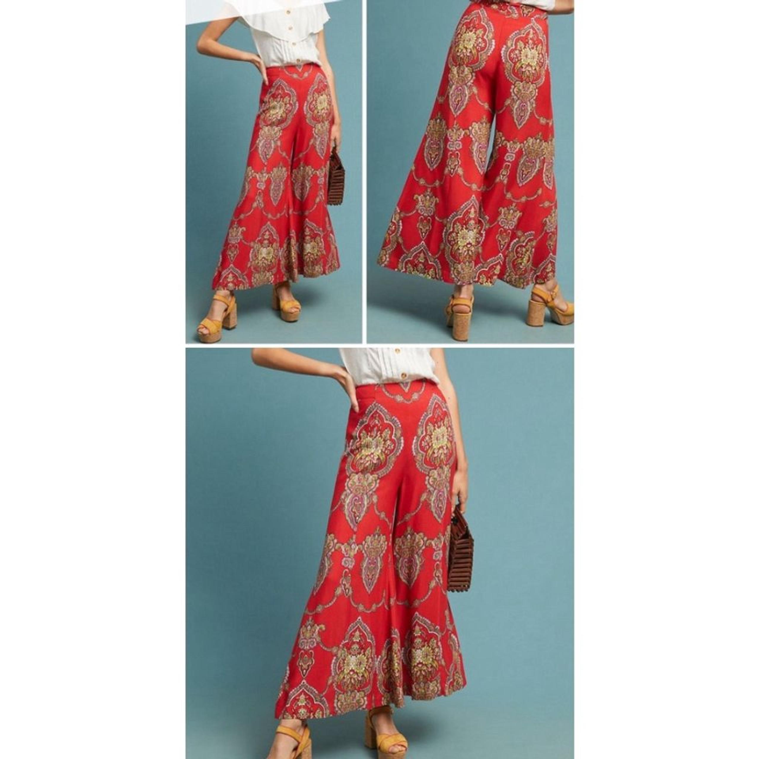 Anthropologie Women's Flared Paisley Pants Red Size 2 Bohemian Casual