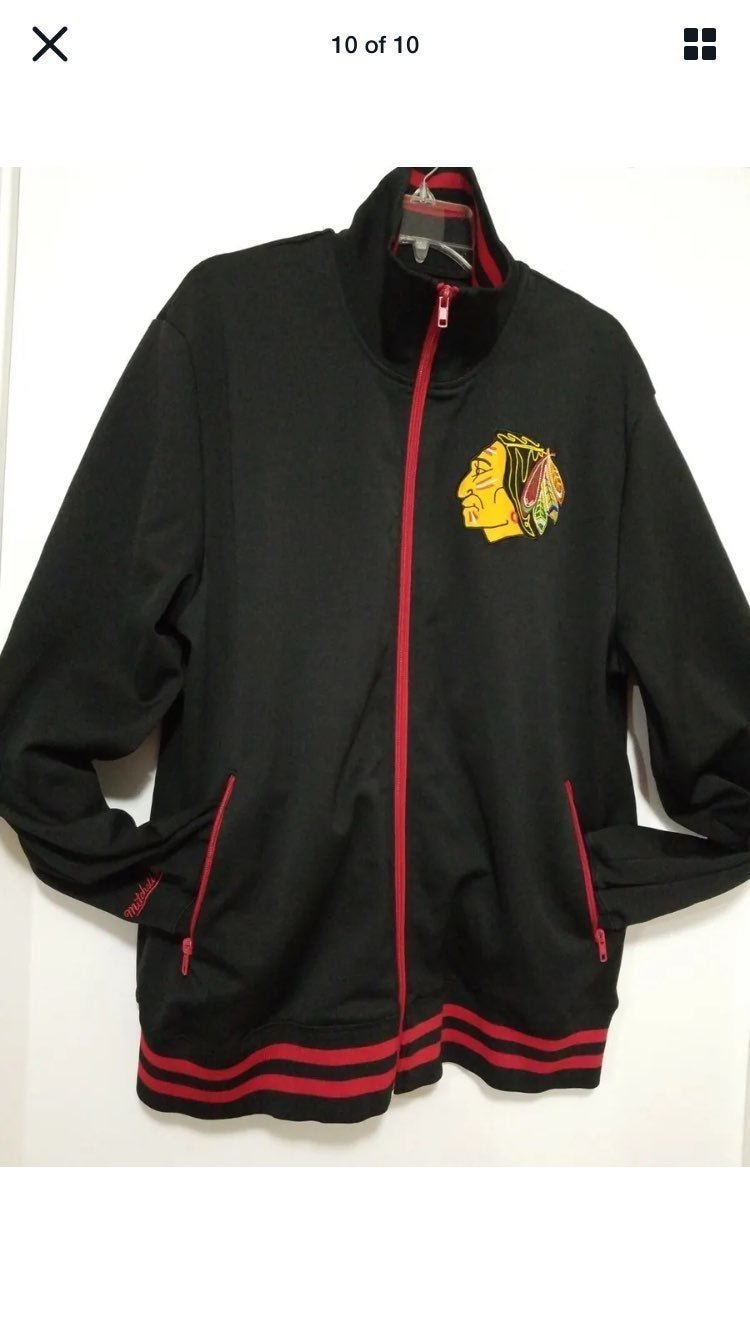 MITCHELL&NESS VINTAGE CHICAGO BLACK HAWKS NHL RARE TRACK JACKET BIG FACE LOGO