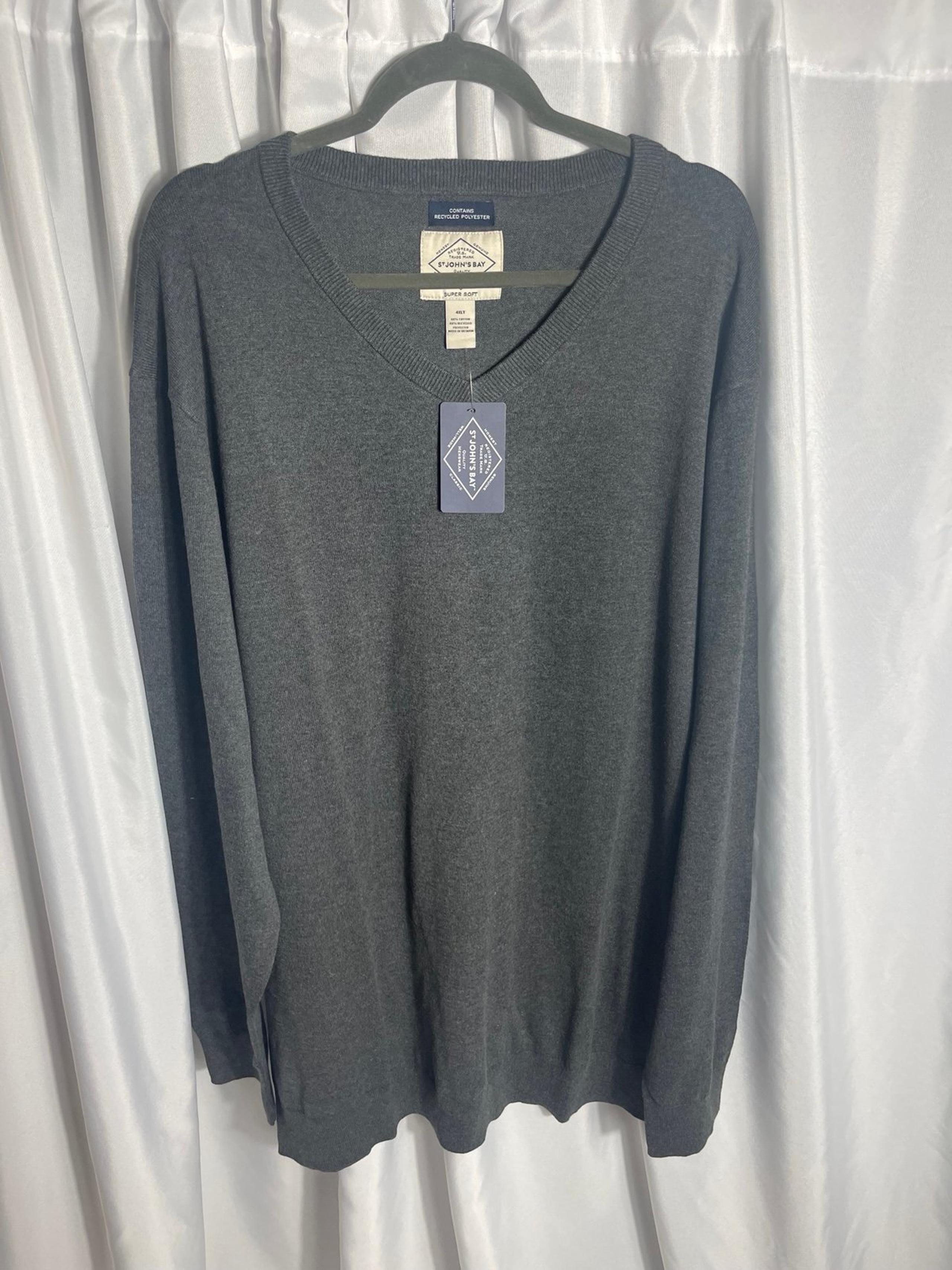 St. John’s Bay Men's Big and Tall Size 4XLT Gray V-Neck Sweater NWT