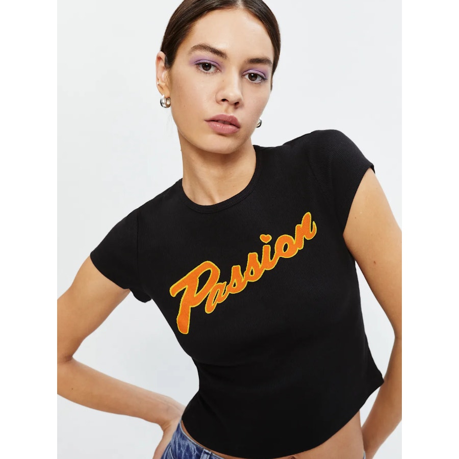 Reformation Women's size Medium Black Passion Baby Tee Graphic T-Shirt